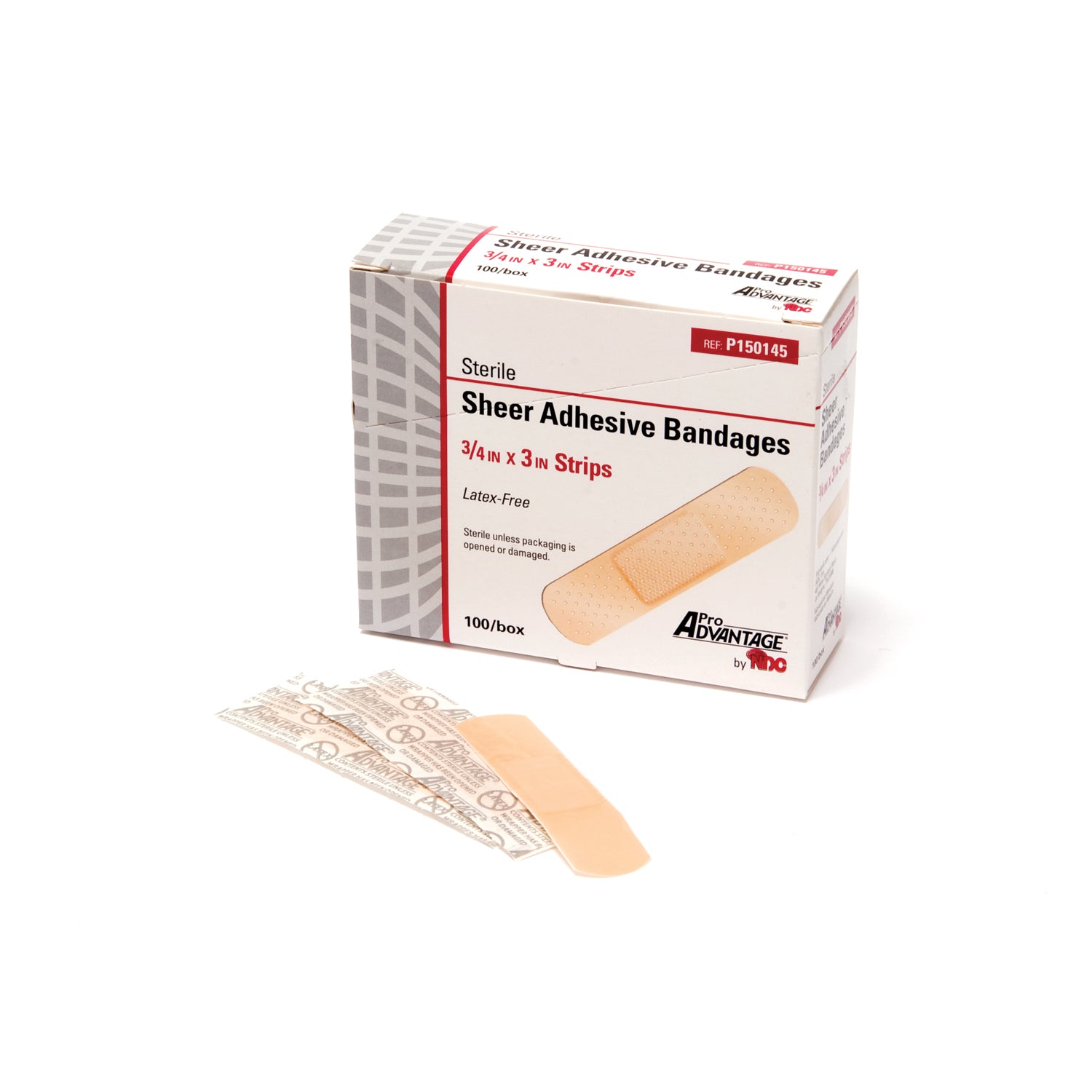 PRO ADVANTAGE® SHEER ADHESIVE BANDAGE "Adhesive Bandage, Strips, 3/4\" x 3\", 100/bx, 12 bx/cs (200 cs/plt) "