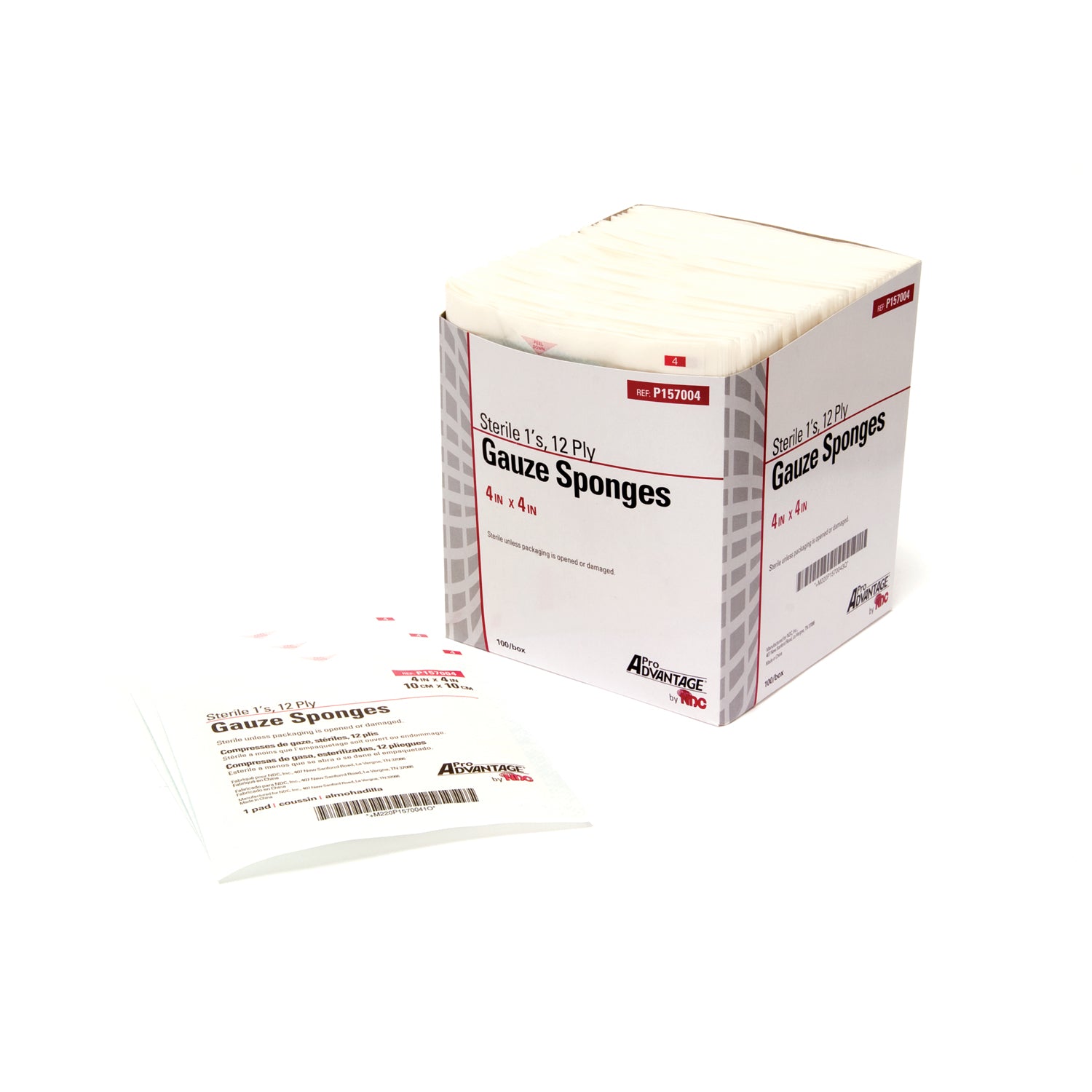 PRO ADVANTAGE® GAUZE SPONGES - STERILE "Gauze Sponge, 1s, 4\" x 4\", 12-Ply, Sterile, 100/bx, 12 bx/cs (35 cs/plt)"