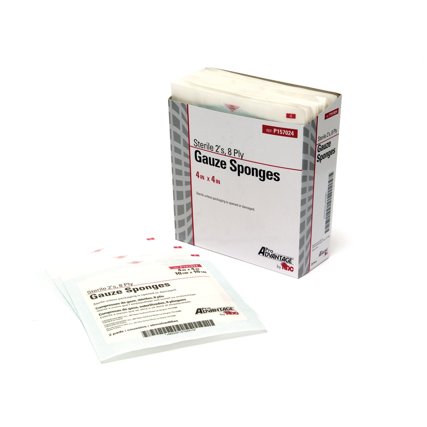 PRO ADVANTAGE® GAUZE SPONGES - STERILE "Gauze Sponge, 2s, 4\" x 4\", 8-Ply, Sterile, 25/tray, 24 tray/cs (40 cs/plt)"