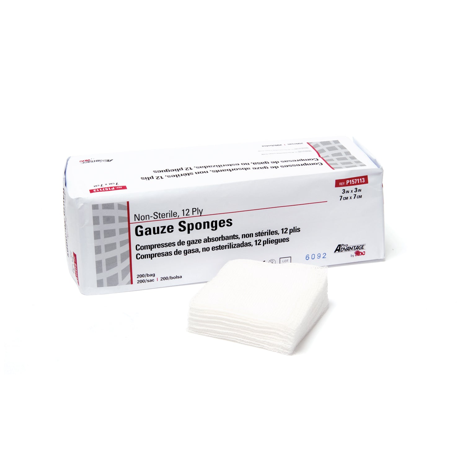 PRO ADVANTAGE® GAUZE SPONGES - NON-STERILE "Gauze Sponge, 3\" x 3\", 12-Ply, Non-Sterile, 200/sleeve, 20 slv/cs (70 cs/plt)"