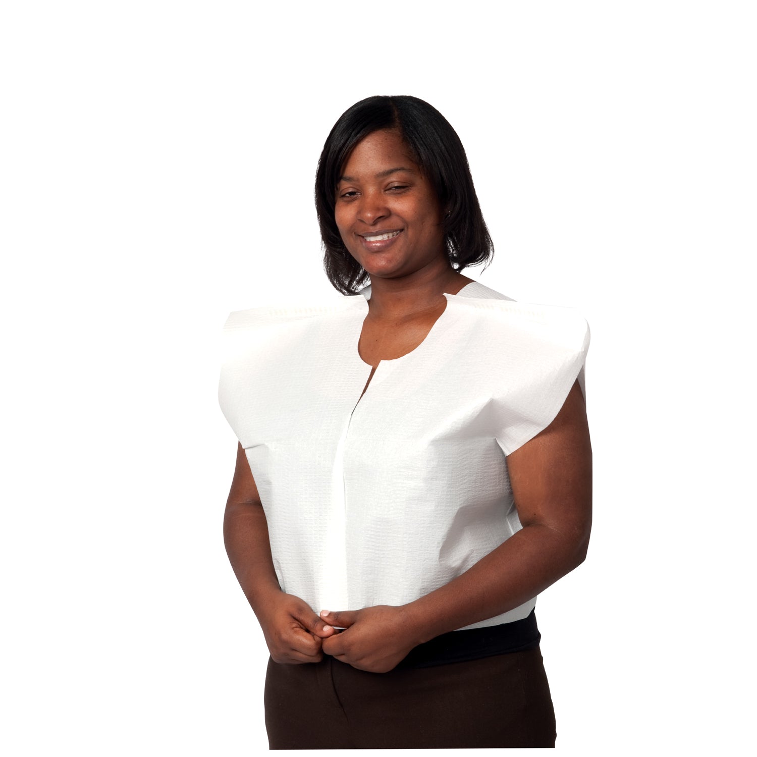 PRO ADVANTAGE® EXAM CAPE "Exam Cape, Tissue/ Poly/ Tissue, 30\" x 21\", White, Traditional Front/ Back Opening, 100/cs (110 cs/plt)"