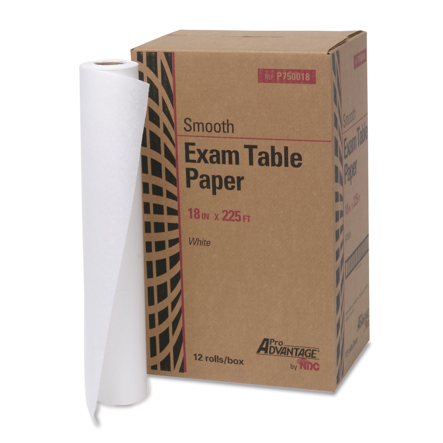 PRO ADVANTAGE® EXAM TABLE PAPER "Exam Table Paper, 18\" x 225 ft, White, Smooth, 12/cs (64 cs/plt) (020206)"