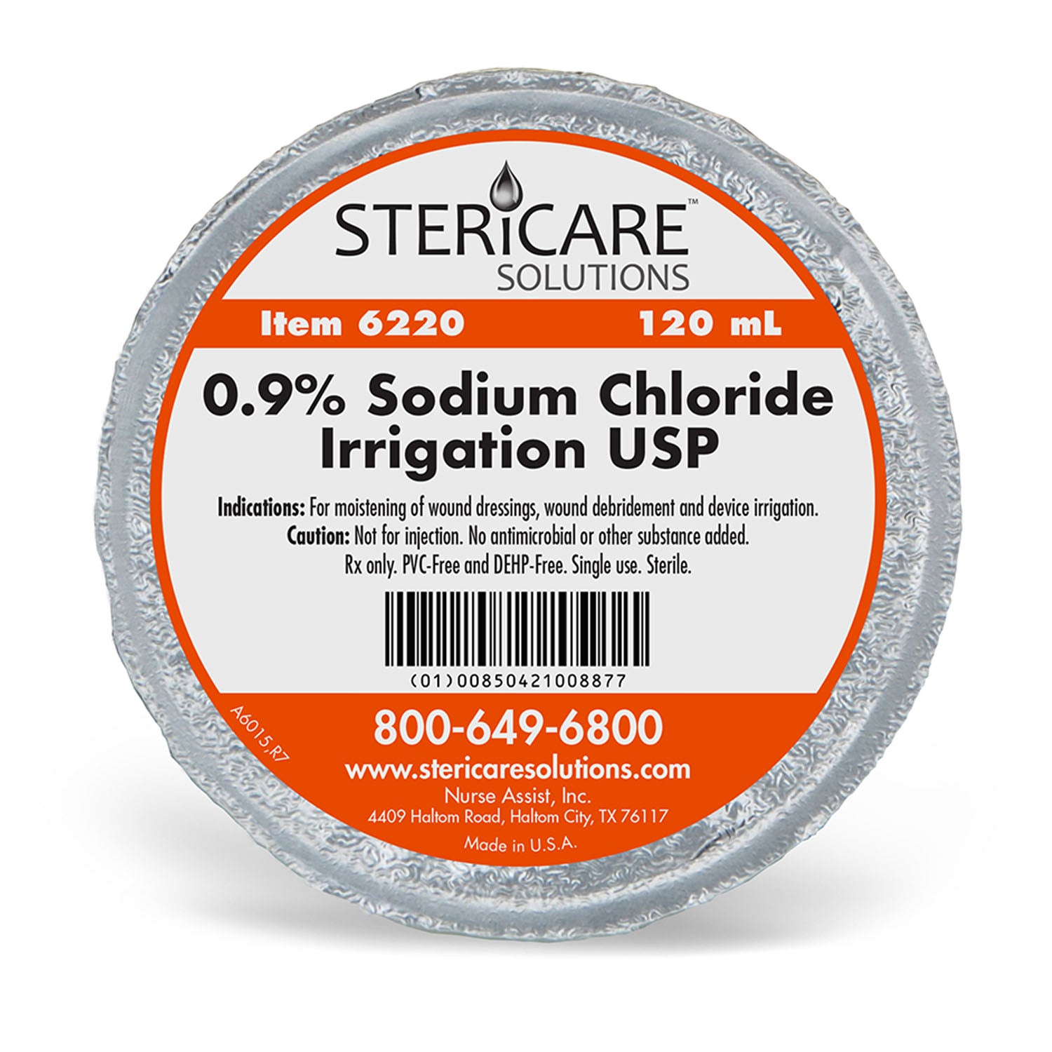 NURSE ASSIST STERICARE SALINE & WATER Irrigation Device & Suctioning Saline 0.9%, Sterile 120mL, Foil Lid Cup, 48/cs (Rx) (90 cs/plt) (Item is Non-Returnable & Non-Refundable)