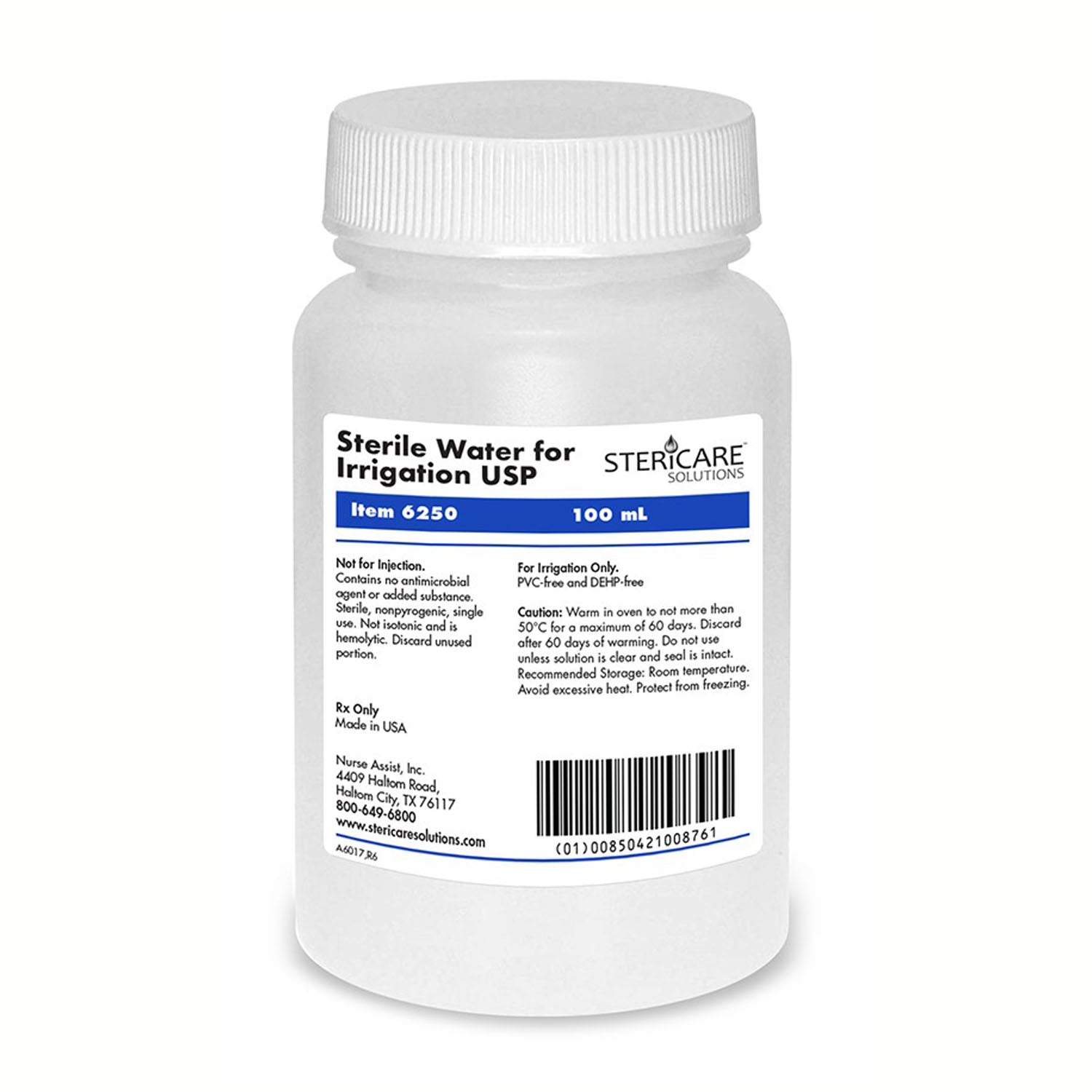 NURSE ASSIST STERICARE SALINE & WATER Irrigation Device & Suctioning Water Sterile 100mL, Screw Top Bottle, 48/cs (Rx) (100 cs/plt)