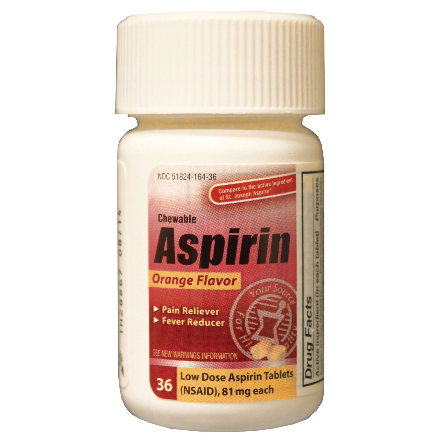 NEW WORLD IMPORTS CAREALL® ASPIRIN Aspirin, Chewable Tablets, 81mg, 36/btl, 24 btl/cs, Compare to St. Joseph® Aspirin (Not Available for sale into Canada)