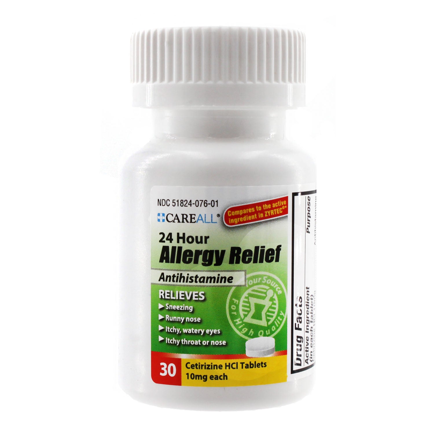 NEW WORLD IMPORTS CAREALL® ANALGESIC RELIEF Cetirizine Allergy Relief, 10mg, Compares to the active ingredient in Zyrtec® Tablets, 30 ct, 24 btl/cs