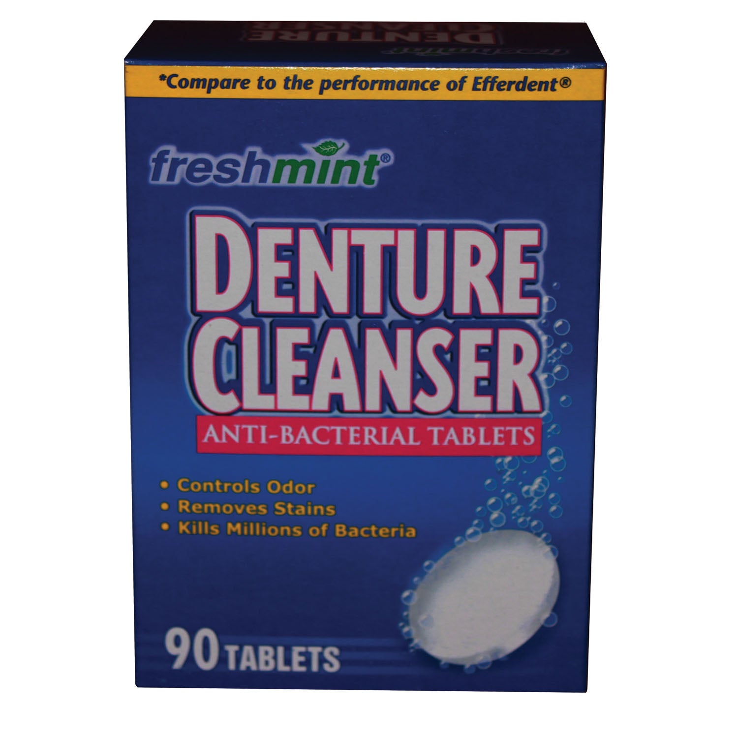 NEW WORLD IMPORTS FRESHMINT® DENTURE TABLETS Denture Cleanser Tablets, Blue, Compared to the Performance of Efferdent®, 90/bx, 24 bx/cs (60 cs/plt) (Made in USA)