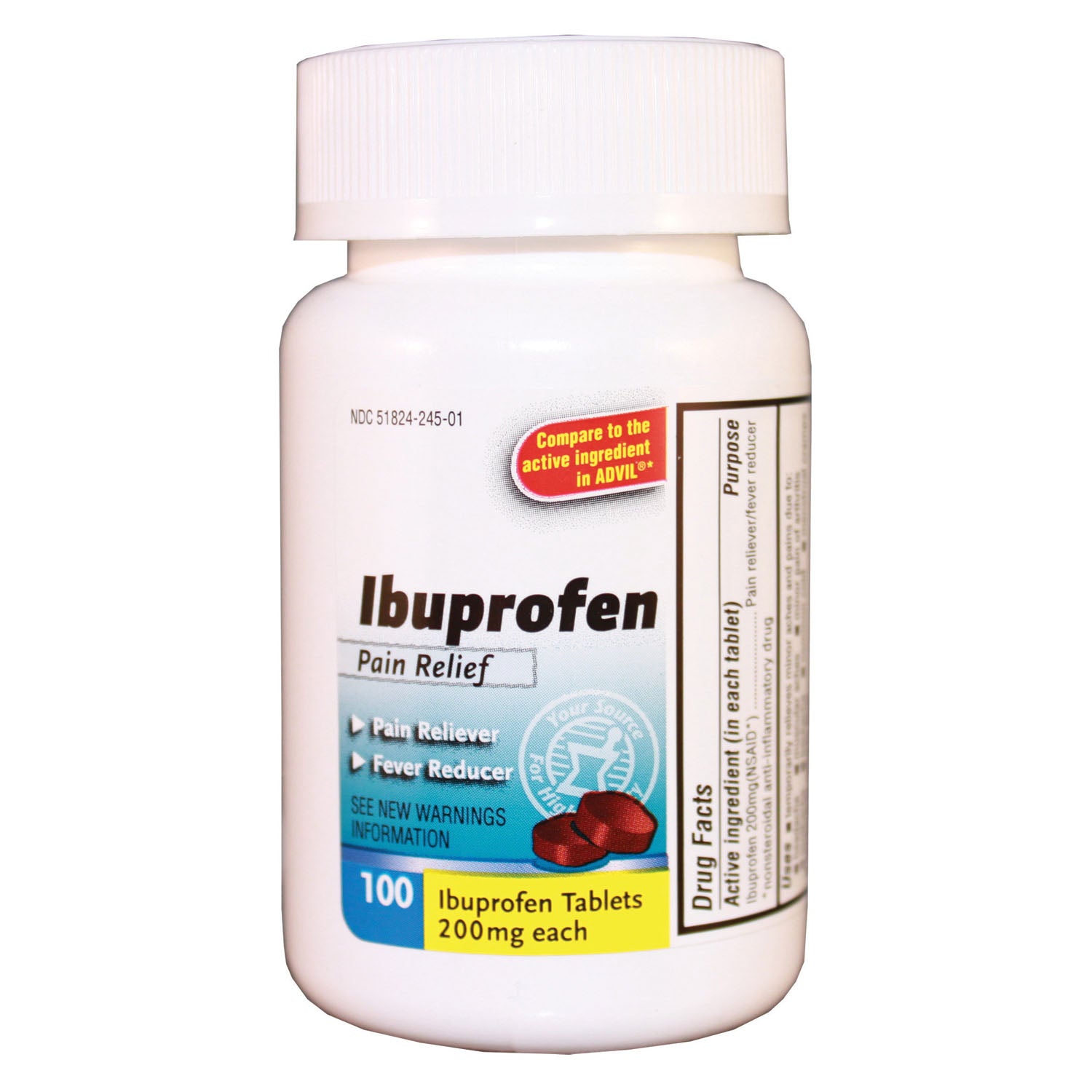 NEW WORLD IMPORTS CAREALL® IBUPROFEN Ibuprofen Tablets, 200mg, Compared to the Active Ingredients in Advil® Tablets, 100/btl, 24 btl/cs