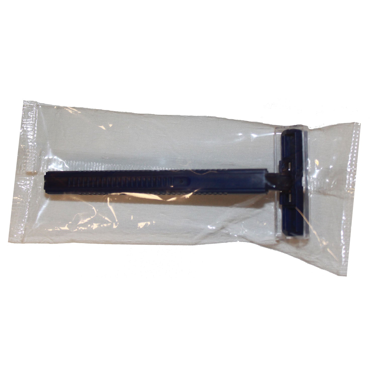 NEW WORLD IMPORTS RAZORS Twin Blade Razor, Stainless Steel, Clear Removable Safety Cap, One-Piece Navy Handle, Individually Wrapped in Polybag, 100/bx, 5 bx/cs (28 cs/plt)