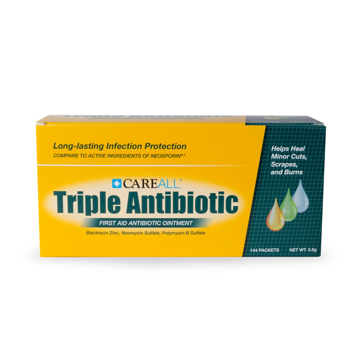 NEW WORLD IMPORTS CAREALL® TRIPLE ANTIBIOTIC Triple Antibiotic Ointment, 0.9g, Compared to the Active Ingredients in Neosporin®, 144/bx, 12 bx/cs (Not Available for sale into Canada)