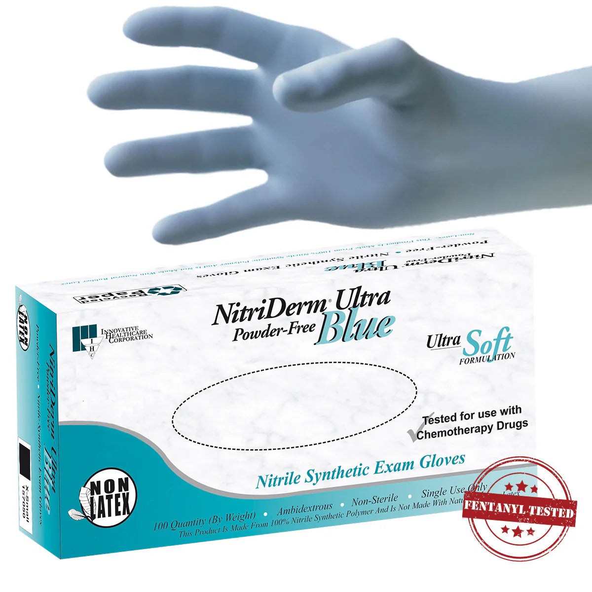 INNOVATIVE NITRIDERM 200 NITRILE SYNTHETIC POWDER-FREE EXAM GLOVES, Small, Non Sterile, Textured, Blue, 200/bx, 10 bx/cs