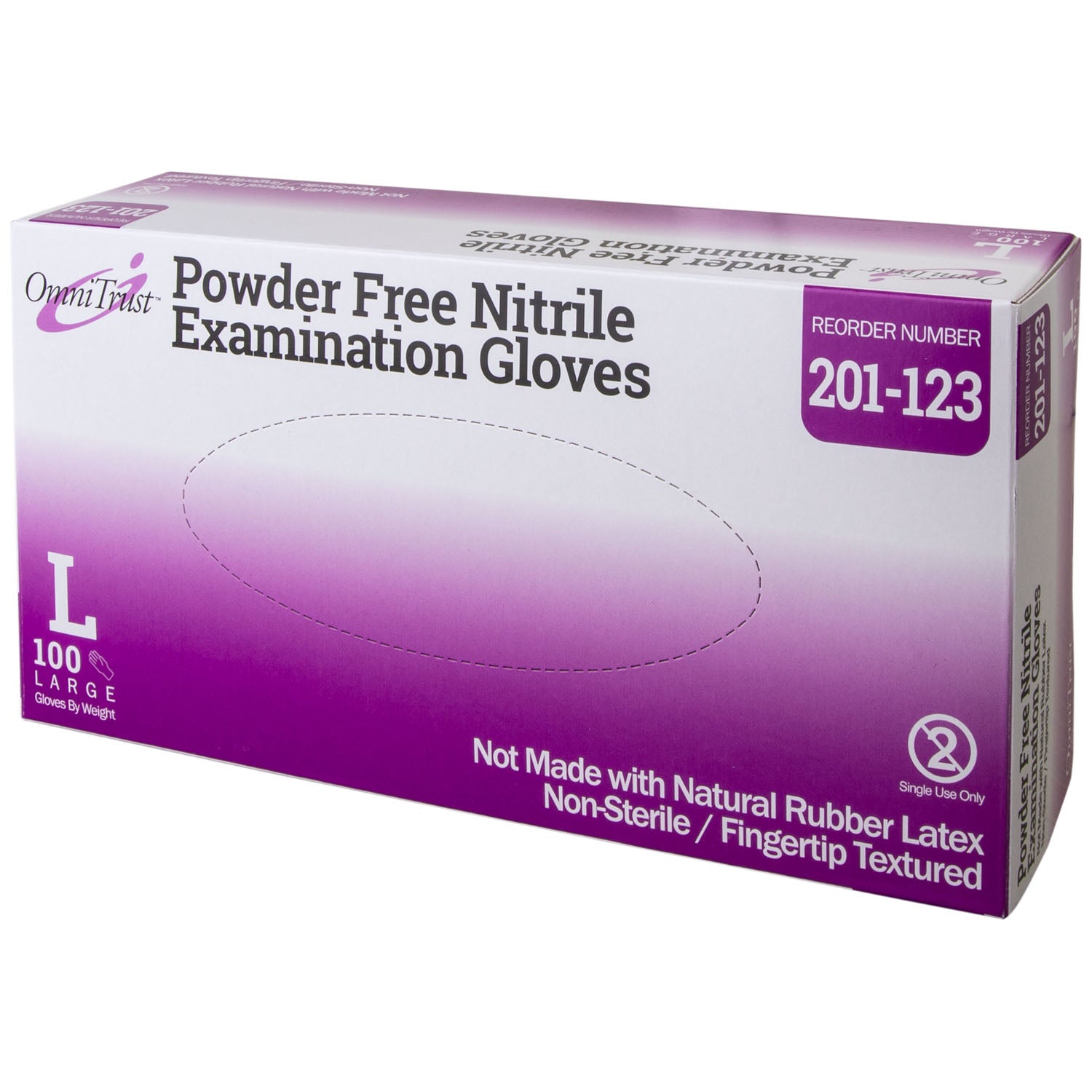 OMNI INTERNATIONAL OMNITRUST™ NITRILE POWDER FREE EXAMINATION GLOVE Exam Glove, Nitrile, Large, Textured Fingers, Blue, Powder Free