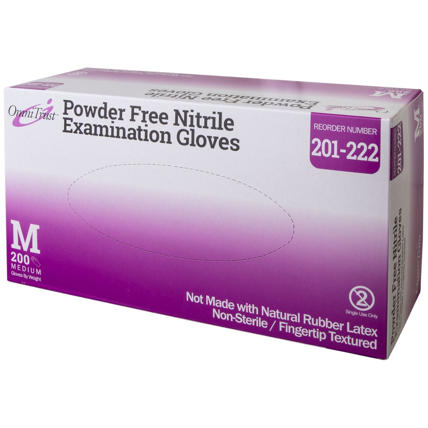 OMNI INTERNATIONAL OMNITRUST™ NITRILE POWDER FREE EXAMINATION GLOVE Exam Glove, Nitrile, Medium, Textured Fingers, Blue, Powder Free
