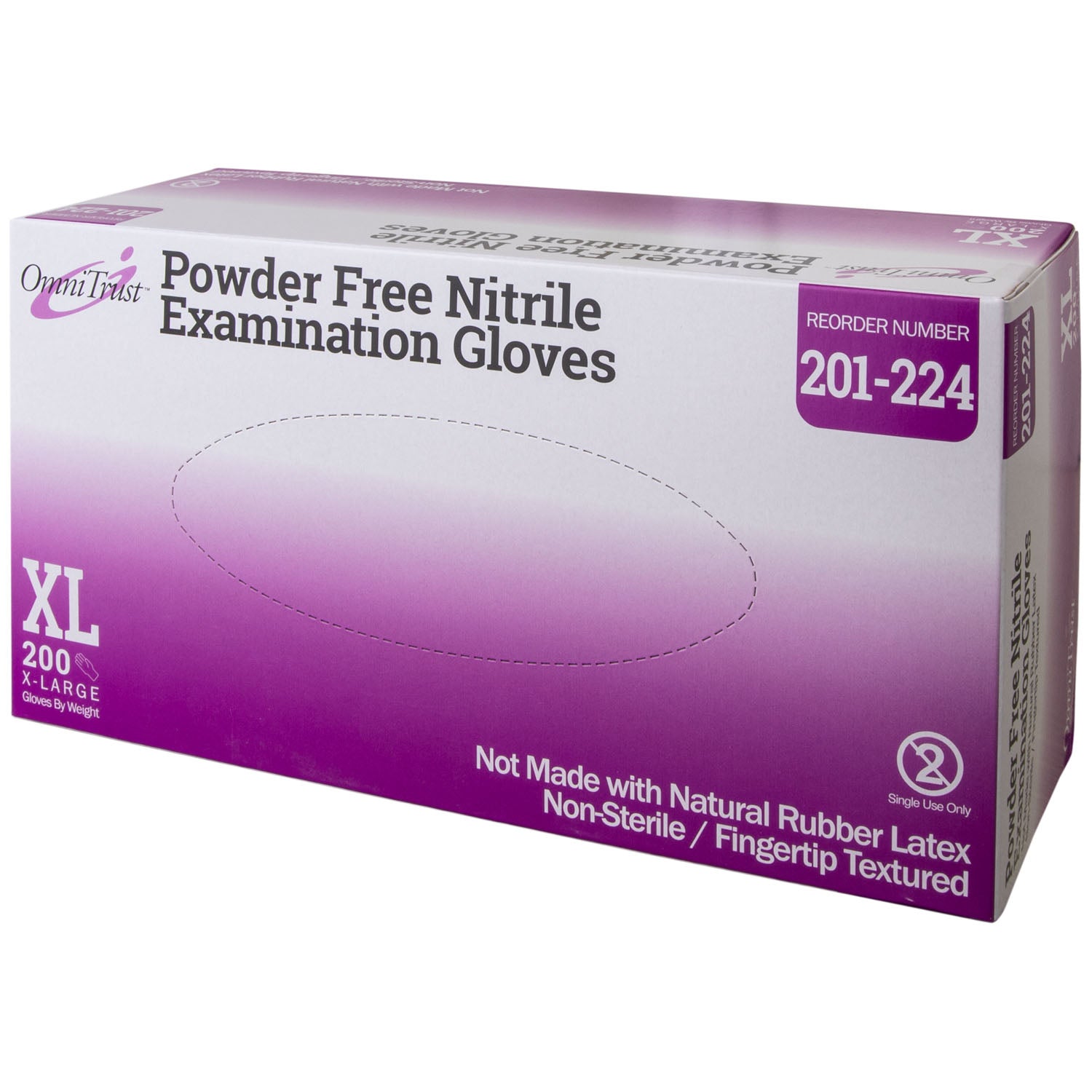 OMNI INTERNATIONAL OMNITRUST™ NITRILE POWDER FREE EXAMINATION GLOVE Exam Glove, Nitrile, X-Large, Textured Fingers, Blue, Powder Free