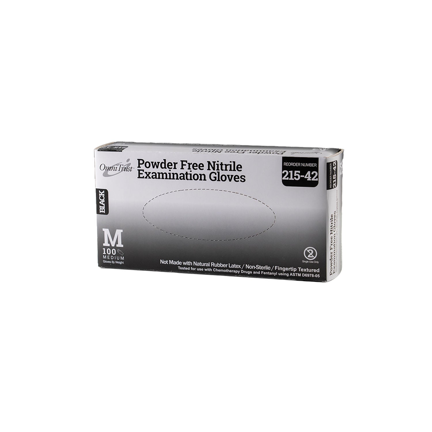 OMNI INTERNATIONAL OMNITRUST™ NITRILE POWDER FREE EXAMINATION GLOVE Exam Glove, Nitrile, 5.0g, Medium, Power Free