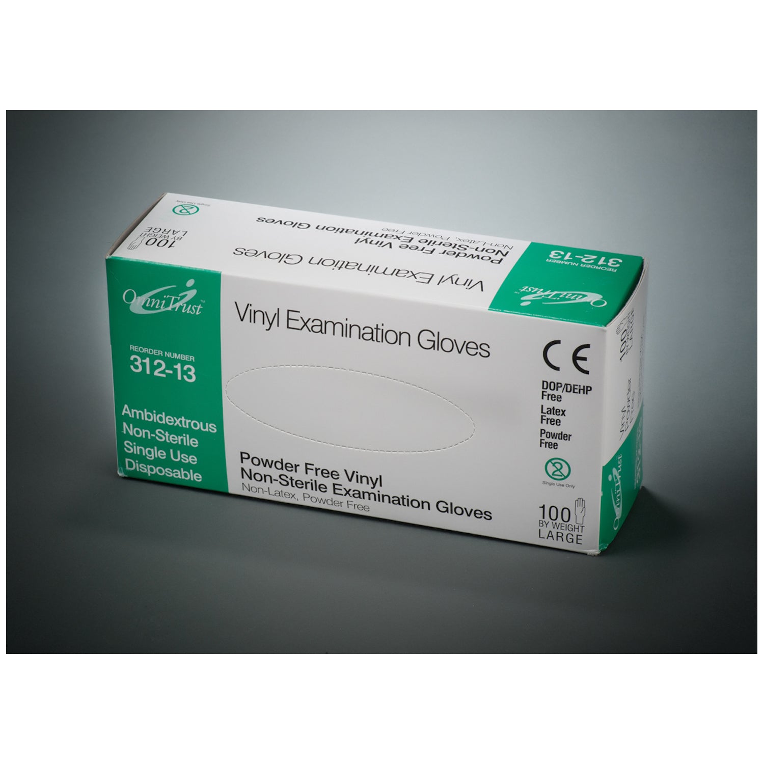 OMNI INTERNATIONAL OMNITRUST™ VINYL POWDER FREE EXAMINATION GLOVE Exam Glove, Vinyl, Large, Powder Free