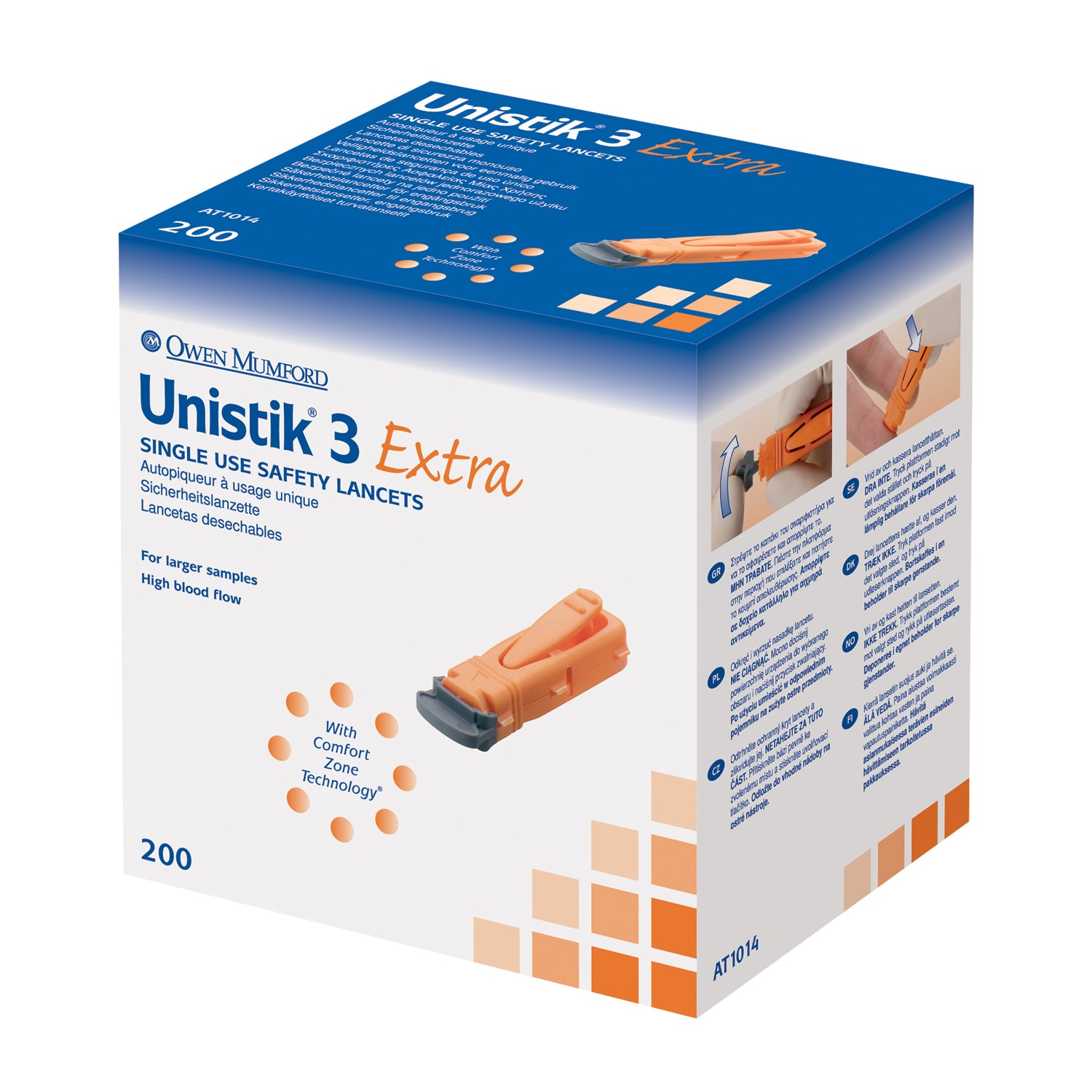 OWEN MUMFORD UNISTIK® 3 PRE-SET SINGLE USE SAFETY S Lancet, Extra, 21G, 2.0mm Penetration Depth, Orange, 200/bx