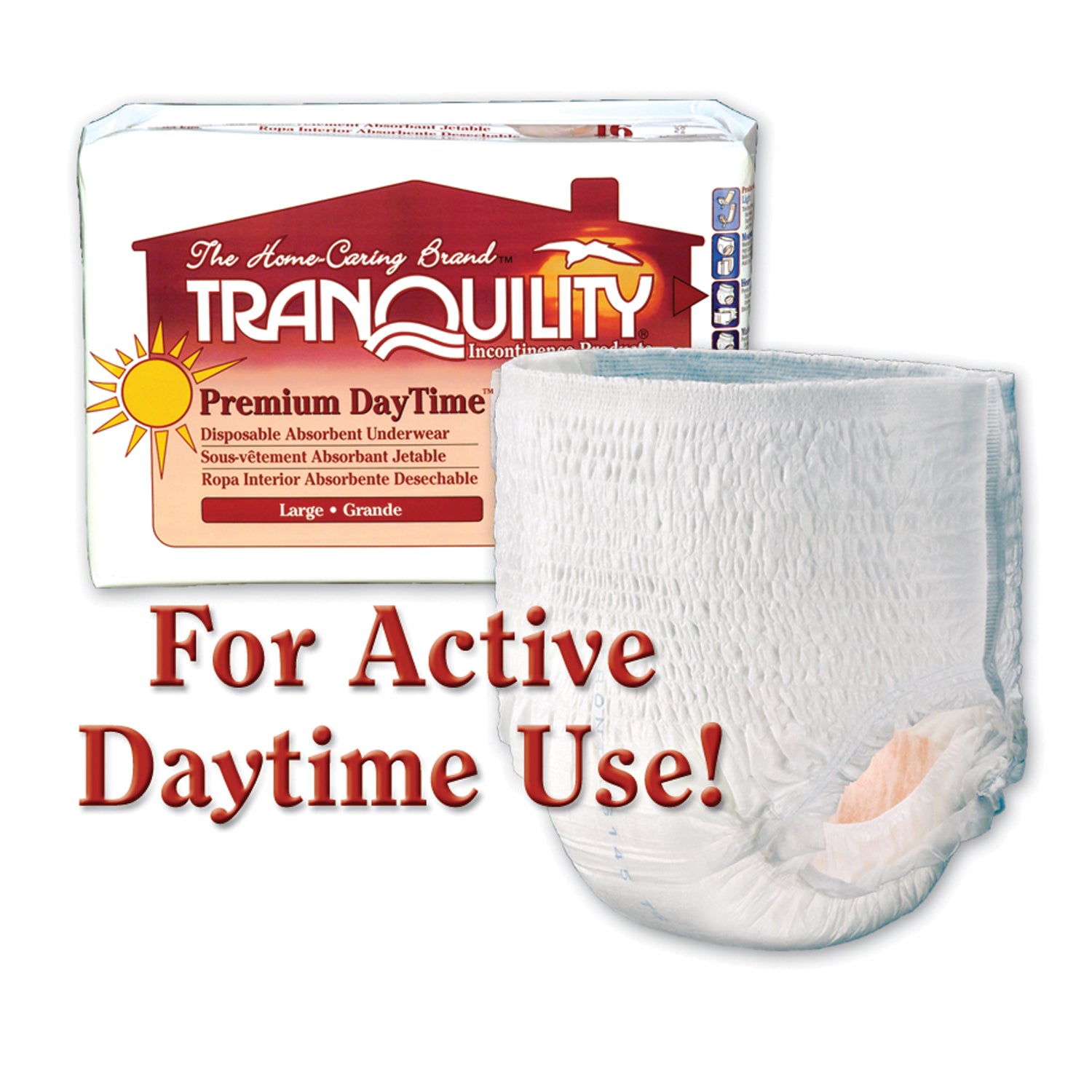 PRINCIPLE BUSINESS TRANQUILITY® PREMIUM DAYTIME™ DISPOSABLE ABSORBENT UNDERWEAR Underwear, Large Daytime DAU, 45"-54", 170-210 lbs, 25 fl oz Capacity, 16/pk, 4 pk/cs