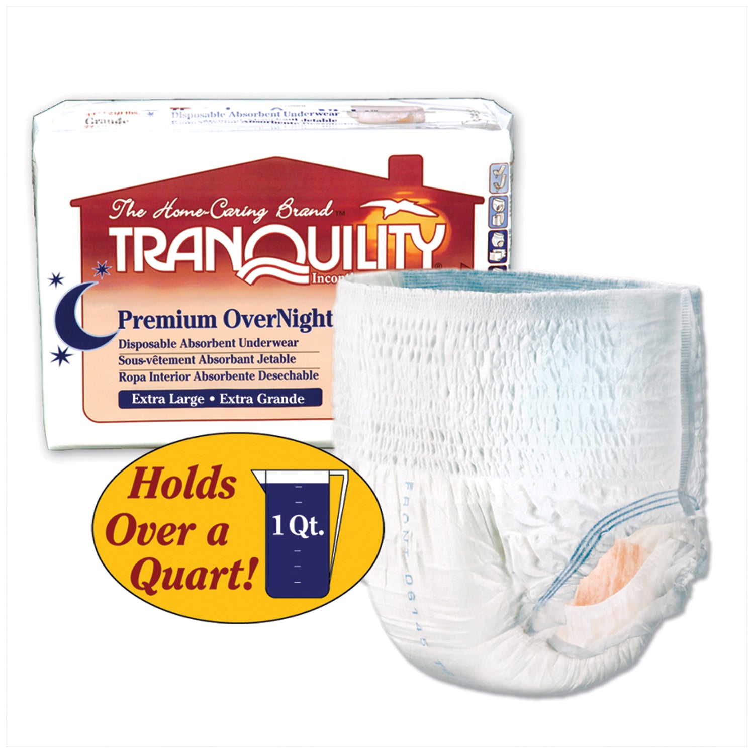 PRINCIPLE BUSINESS TRANQUILITY® PREMIUM OVERNIGHT™ DISPOSABLE ABSORBENT UNDERWEAR "Underwear, X-Large Overnight DAU, 48\"-66\", 210-250 lbs, Capacity 34.0 fl oz, 14/pk, 4 pk/cs "