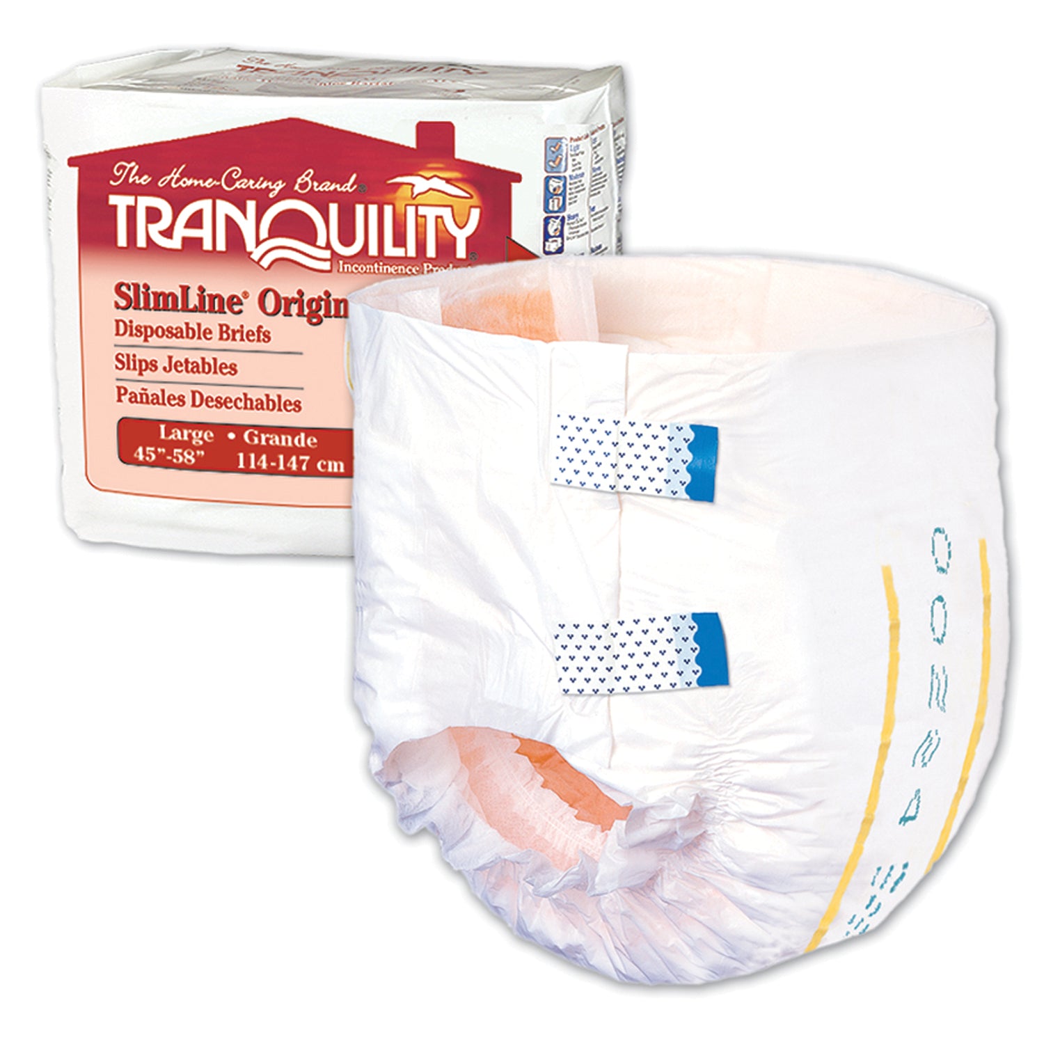 PRINCIPLE BUSINESS TRANQUILITY® SLIMLINE® DISPOSABLE BRIEFS Brief, Large Adult, 45" to 58", 21.04 fl oz Capacity, 12/pk, 8 pk/cs (US Only)
