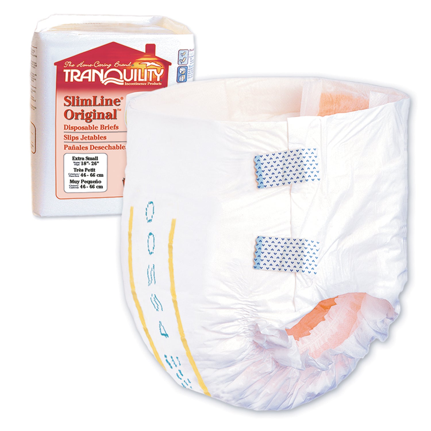 PRINCIPLE BUSINESS TRANQUILITY® SLIMLINE® DISPOSABLE BRIEFS "Brief, X-Small Adult, 18\" to 26\", 10.9 fl oz Capacity, 10/pk, 10 pk/cs "