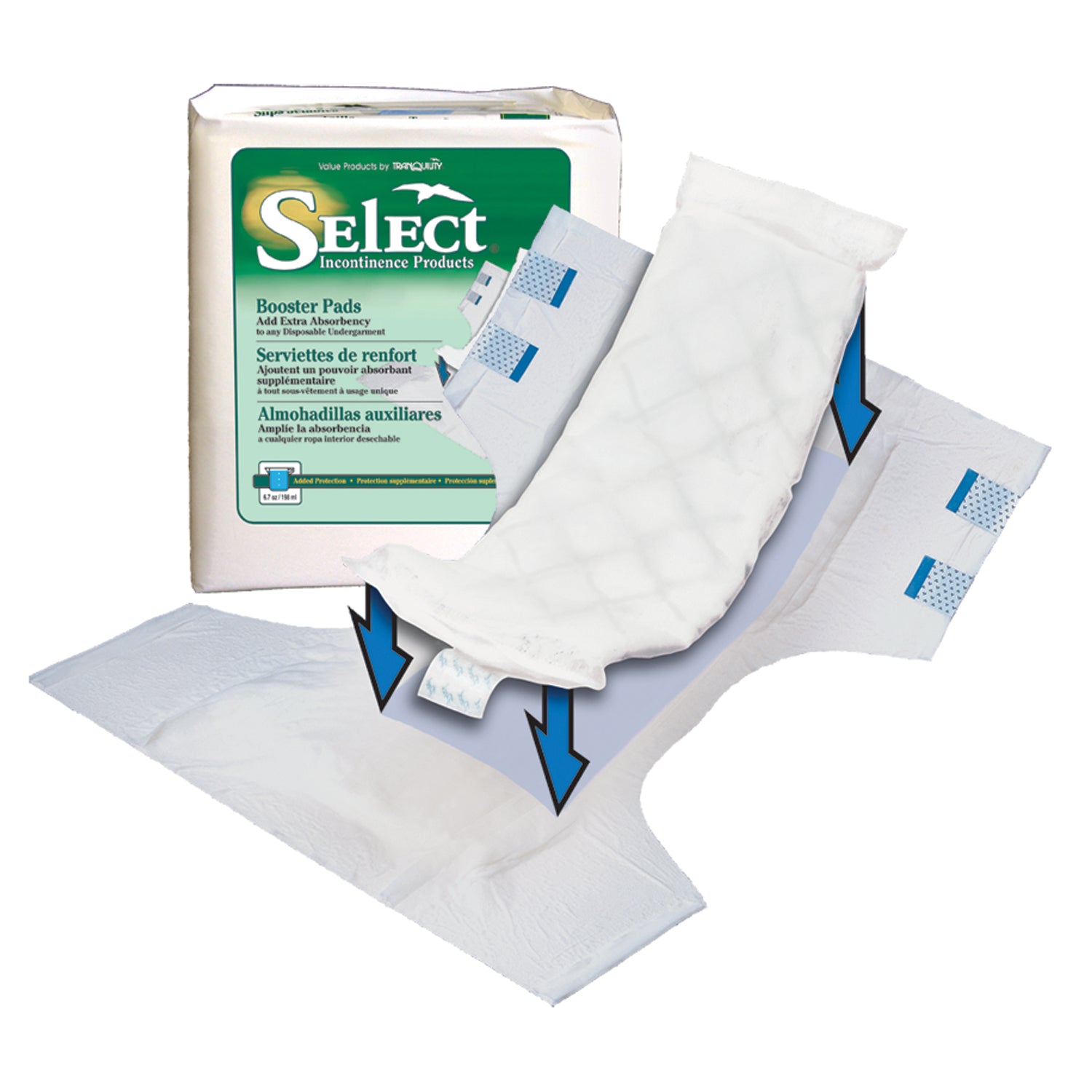 PRINCIPLE BUSINESS SELECT® BOOSTER PAD "Booster Pad, 12\" x 41/4\", Capacity 6.7 fl oz, 25/bg, 8 bg/cs "