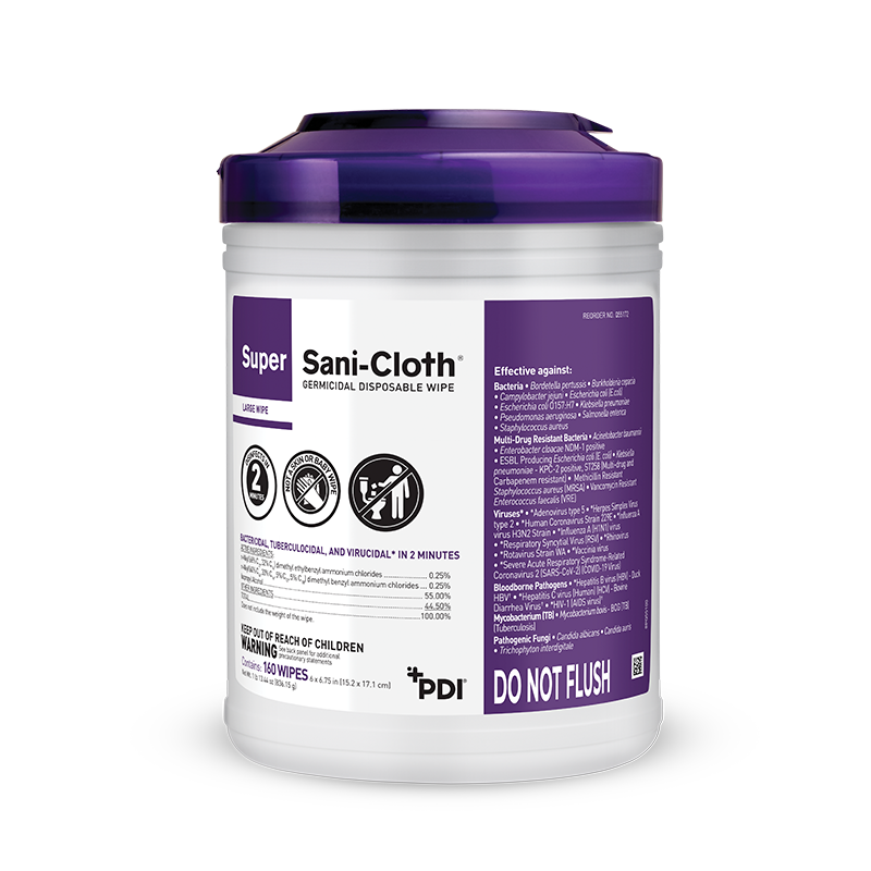 PDI SUPER SANI-CLOTH® GERMICIDAL DISPOSABLE WIPE Germicidal Disposable Wipe, X-Large, 7½" x 15", 75/canister, 6 can/cs