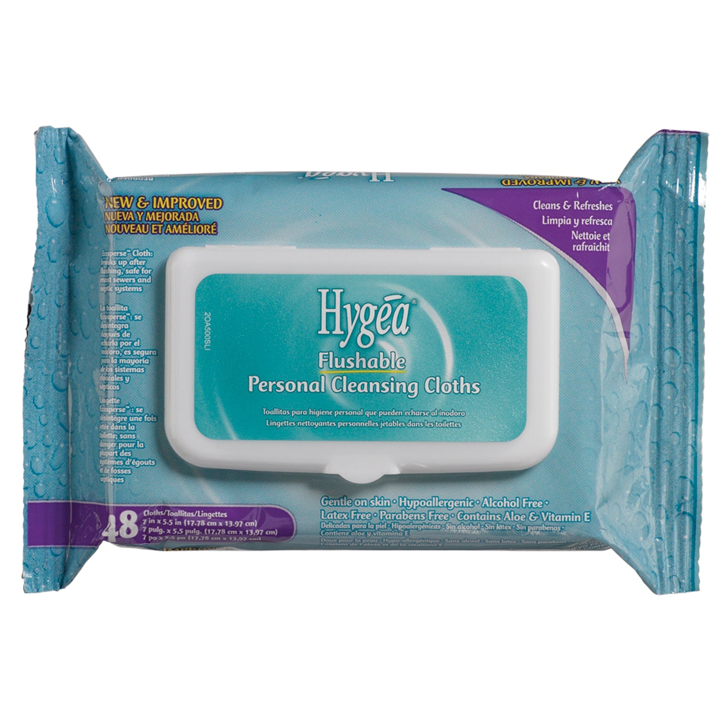 PDI HYGEA® FLUSHABLE PERSONAL CLEANSING CLOTHS "Flushable Personal Cleansing Cloths, 5.5\" x 7\", 48/pk, 12 pk/cs "