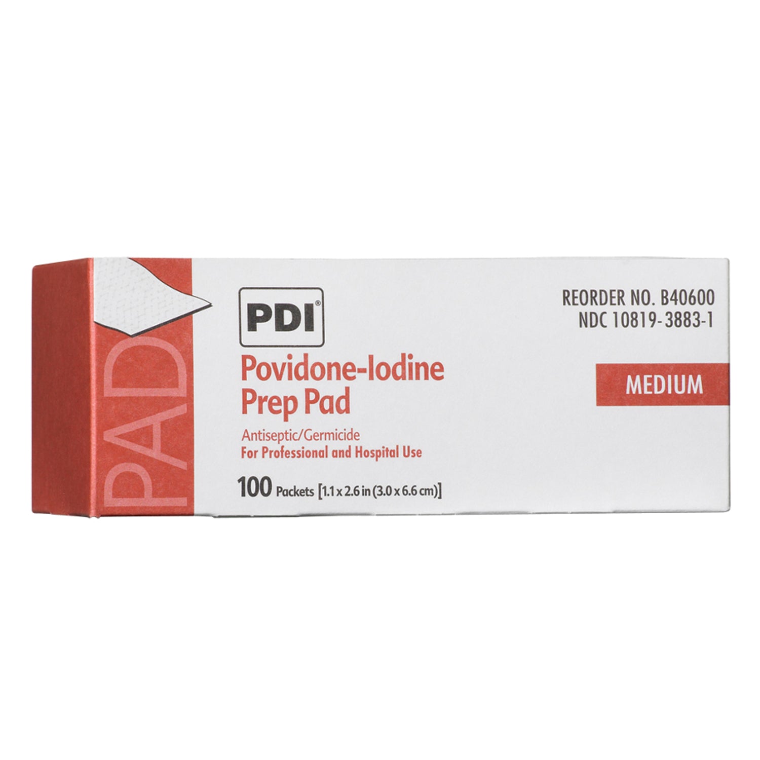 PDI PVP  IODINE PREP PAD PVP Iodine Prep Pad, Medium, 1.1875" x 2.625", 100 pk/bx, 10 bx/cs