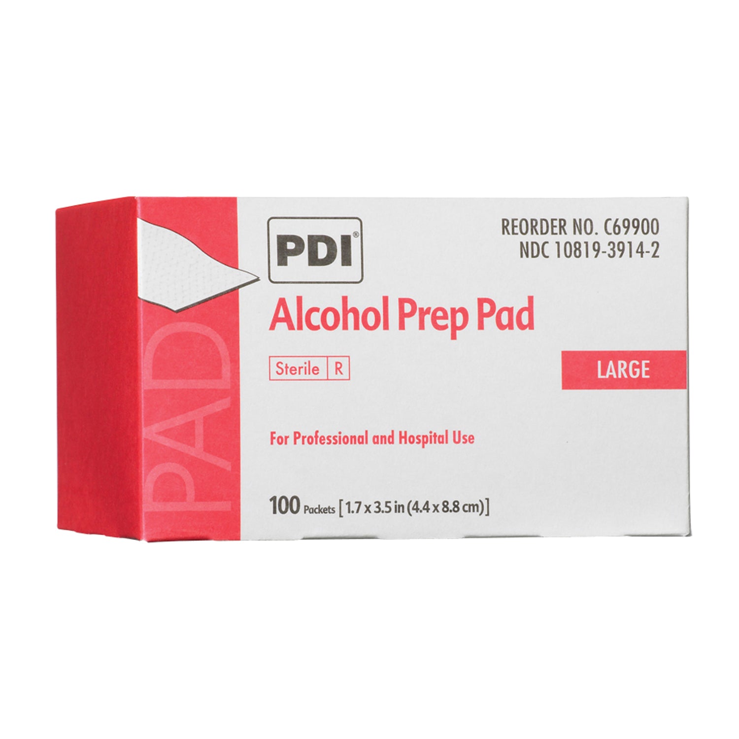 PDI ALCOHOL PREP PAD "Alcohol Prep Pad, Large, Sterile, 1.7” x 3.5”, Applicator 21/2\" x 3\", 100/bx, 10 bx/cs "