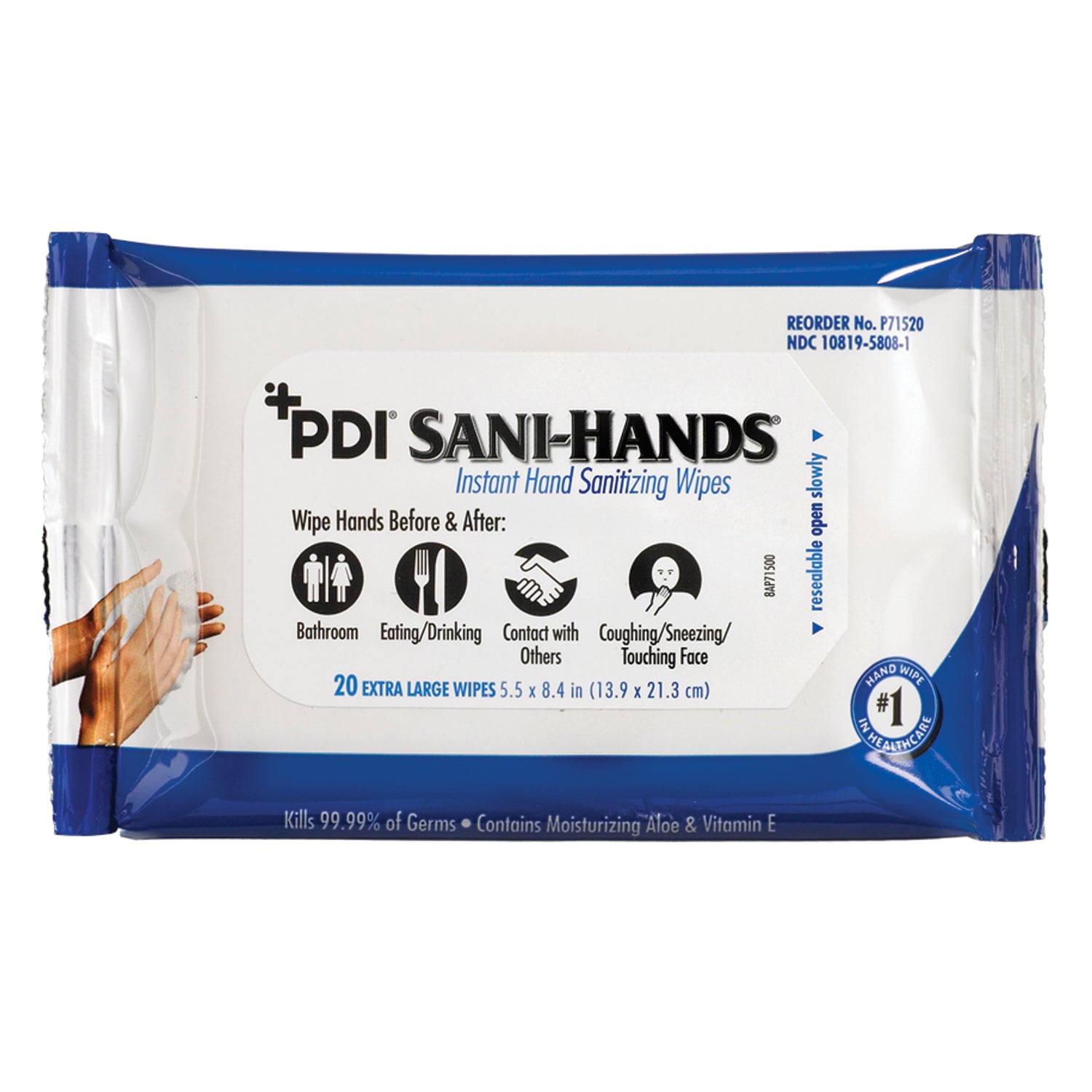 PDI SANI-HANDS® BEDSIDE PACK Bedside Pack, 8.4" x 5.5", 20/pk, 48 pk/cs