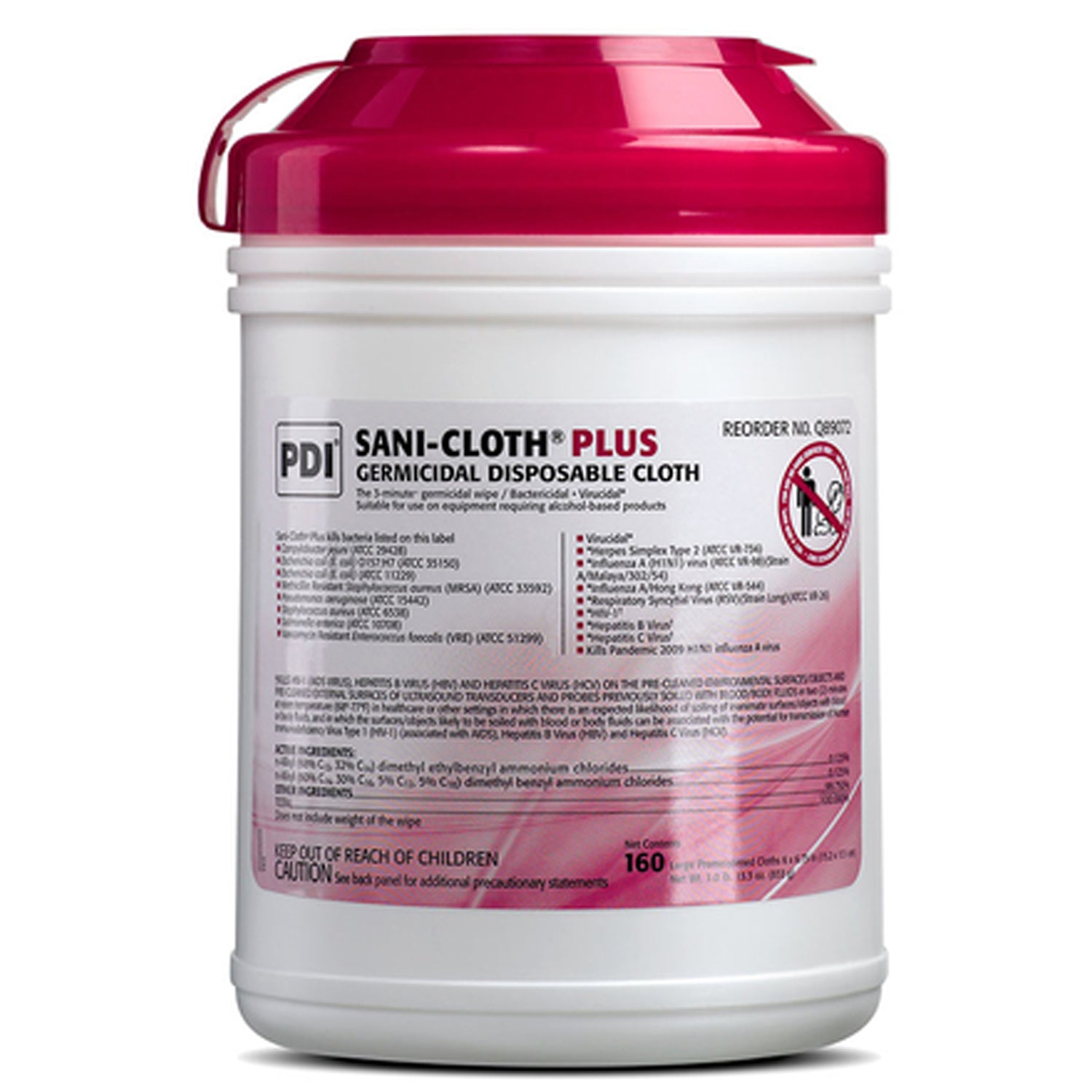 PDI SANI-CLOTH PLUS® GERMICIDAL DISPOSABLE CLOTH "Plus Germicidal Disposable Cloth, Large 6\" x 63/4\", 160/canister, 12 canisters/cs "
