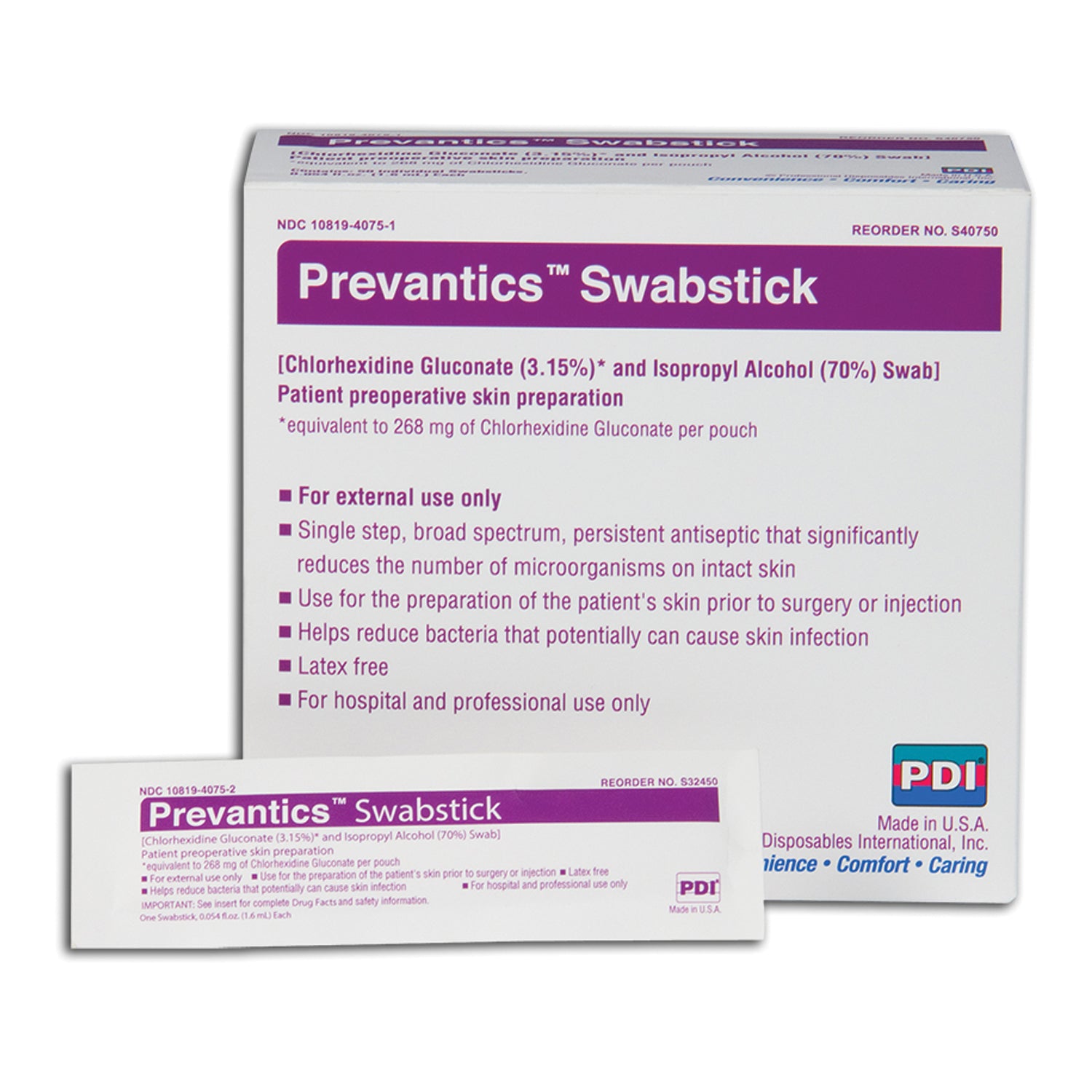 PDI PREVANTICS™ "Swabstick, 1.75\" x 6.5\", 50/bx, 10 bx/cs "