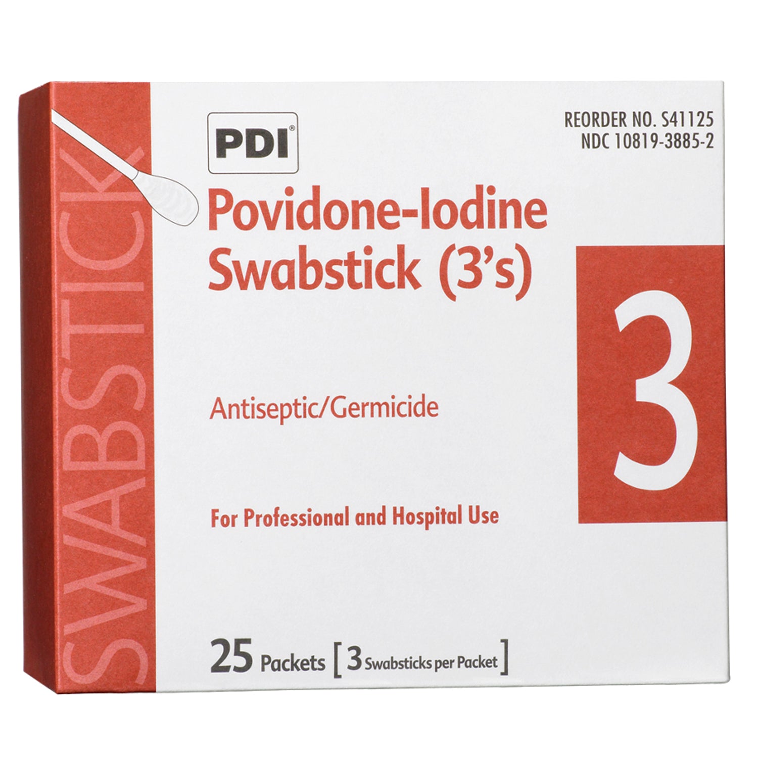PDI PVP IODINE SWABSTICK PVP Iodine Prep Swab 3s, 3/pk, 25 pk/bx, 10 bx/cs