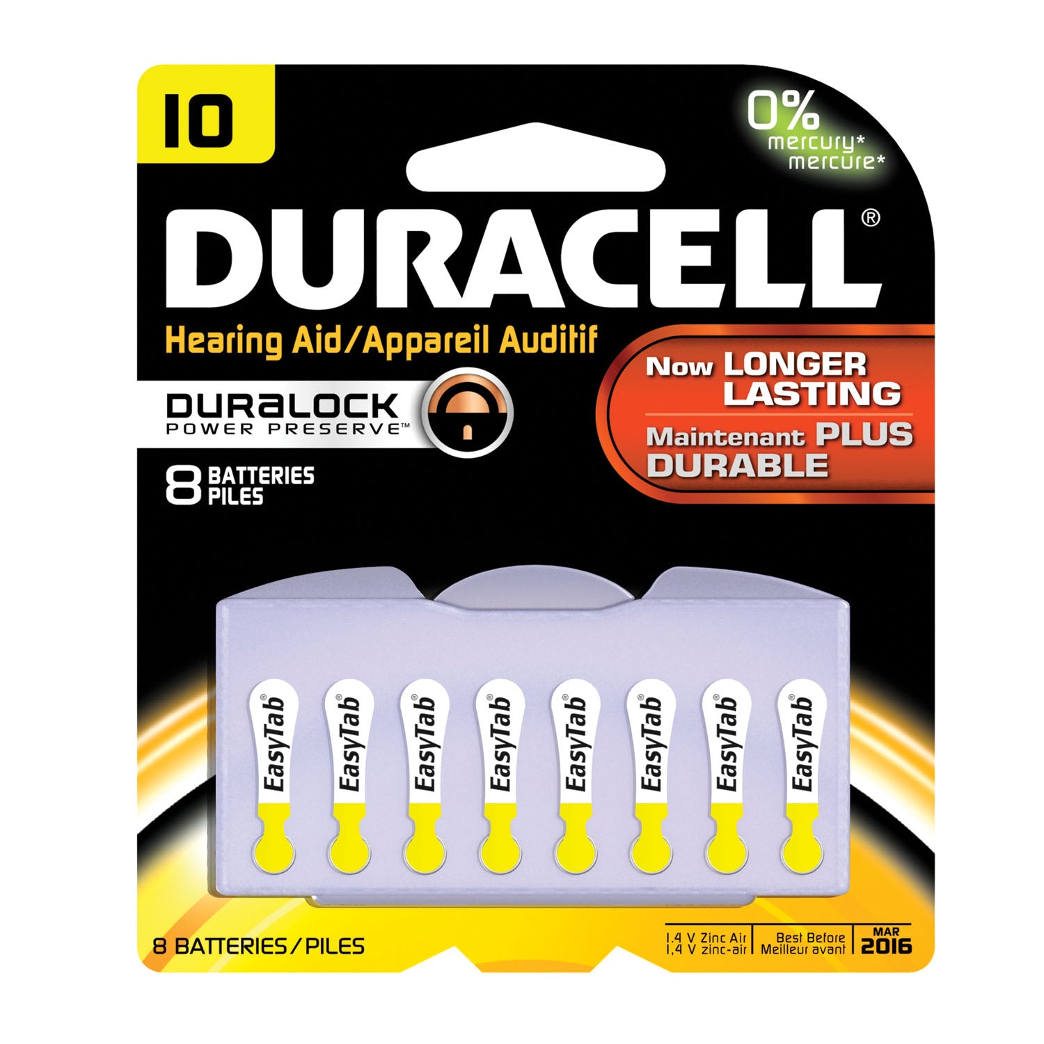 DURACELL® HEARING AID Battery, Zinc Air, Size 10, 8/pk, 6pk/bx