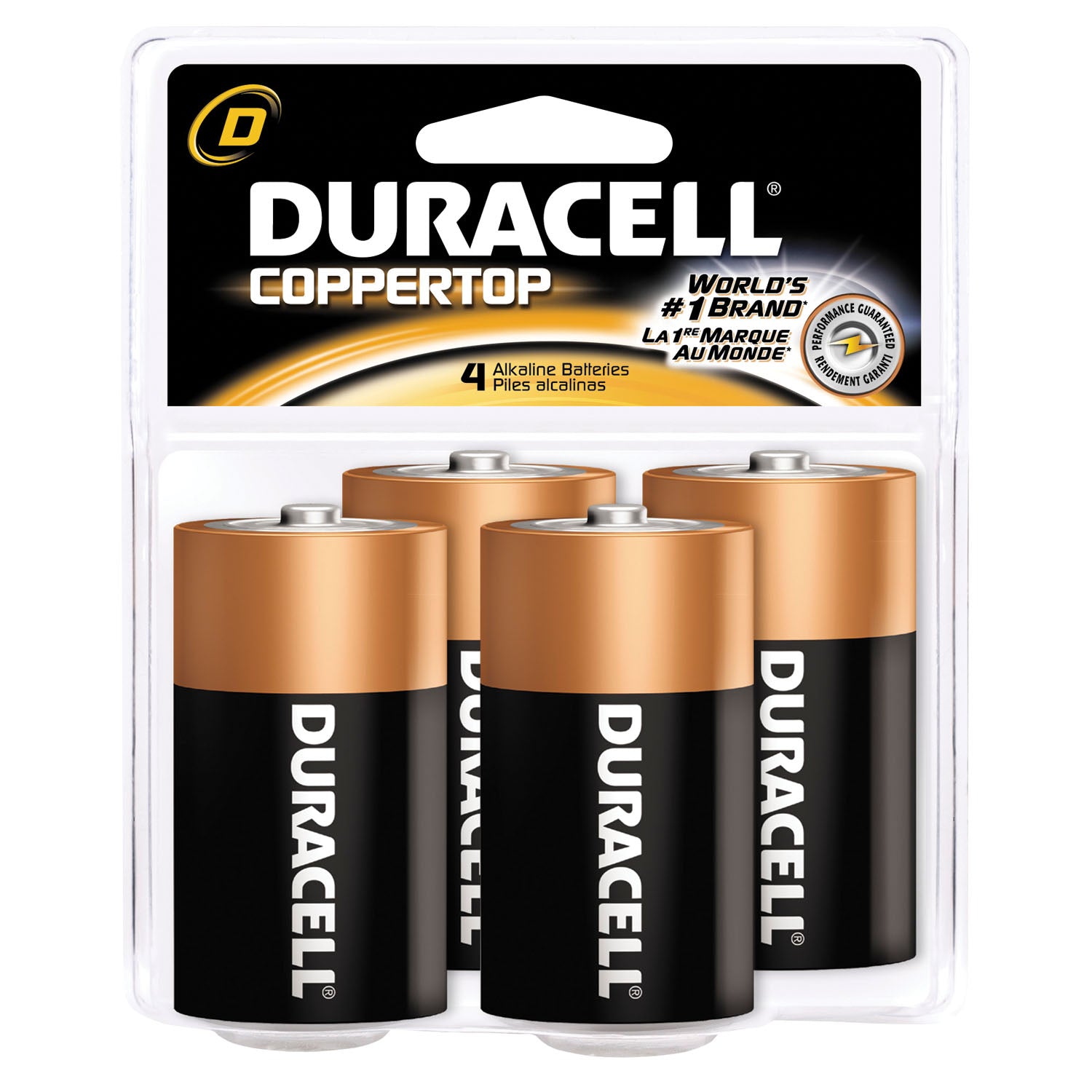 DURACELL® COPPERTOP® ALKALINE RETAIL BATTERY WITH DURALOCK POWER PRESERVE™ TECHNOLOGY Battery, Alkaline, Size D, 4pk, 12 pk/cs