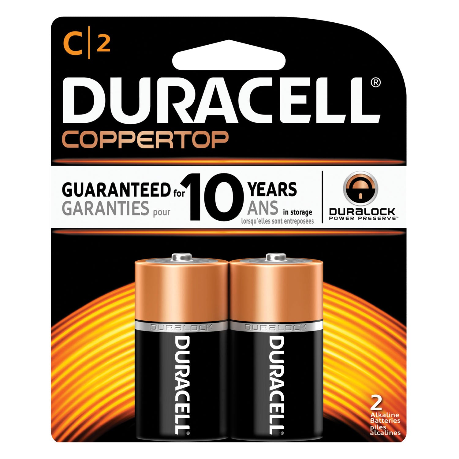 DURACELL® COPPERTOP® ALKALINE RETAIL BATTERY WITH DURALOCK POWER PRESERVE™ TECHNOLOGY Battery, Alkaline, Size C, 2pk, 8 pk/bx, 6 bx/cs