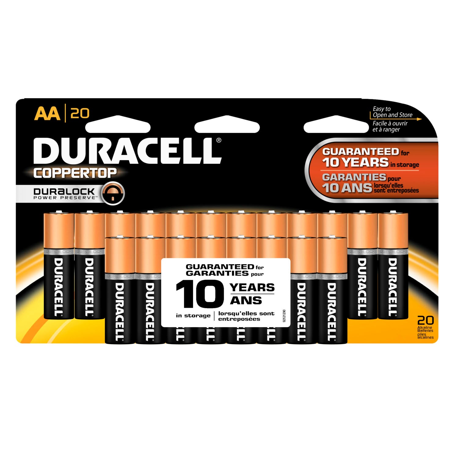 DURACELL® COPPERTOP® ALKALINE RETAIL BATTERY WITH DURALOCK POWER PRESERVE™ TECHNOLOGY Battery, Alkaline, Size AA, Doublewide, 20/pk 12pk/cs
