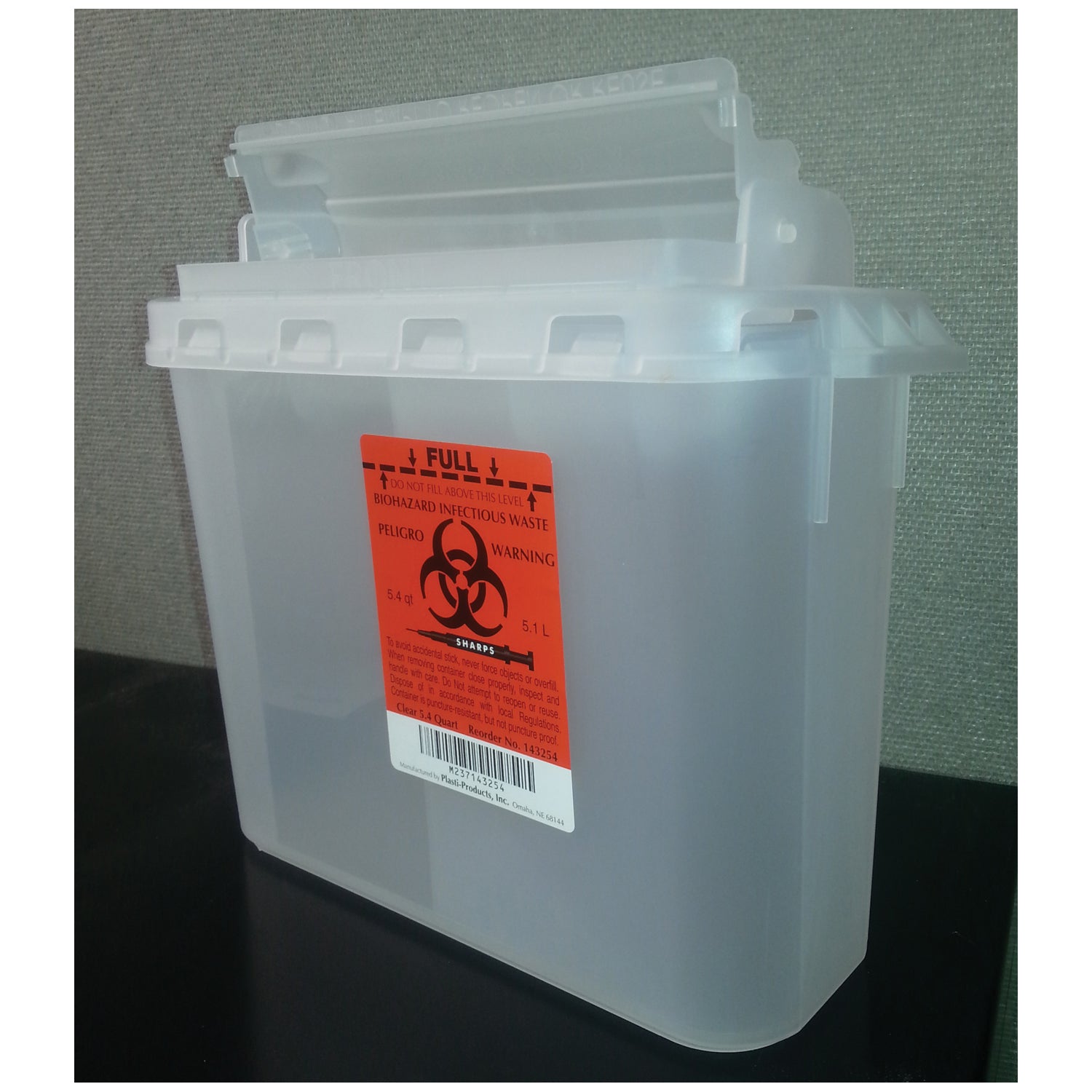 PLASTI WALL MOUNTED SHARPS DISPOSAL SYSTEM Container, 5.4 Qt, Clear, 10/bx, 2 bx/cs