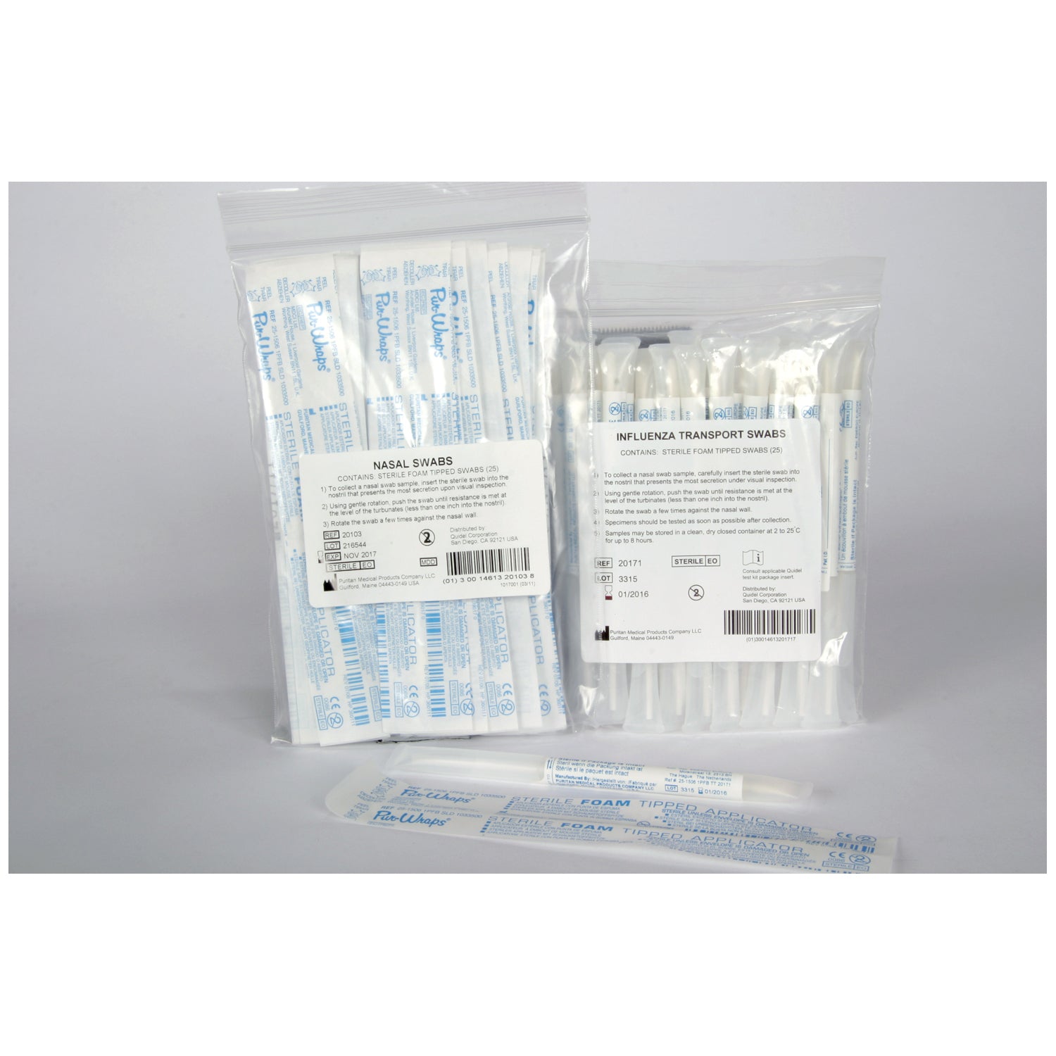 QUIDEL QUICKVUE® INFLUENZA SWABS QuickVue Influenza Transport Tubes, 25 Sterile Foam Swabs Inside Plastic Transport Tubes, For Use with QuickVue Influenza & QuickVue Influenza A+B Tests Only, 25 swabs/pk