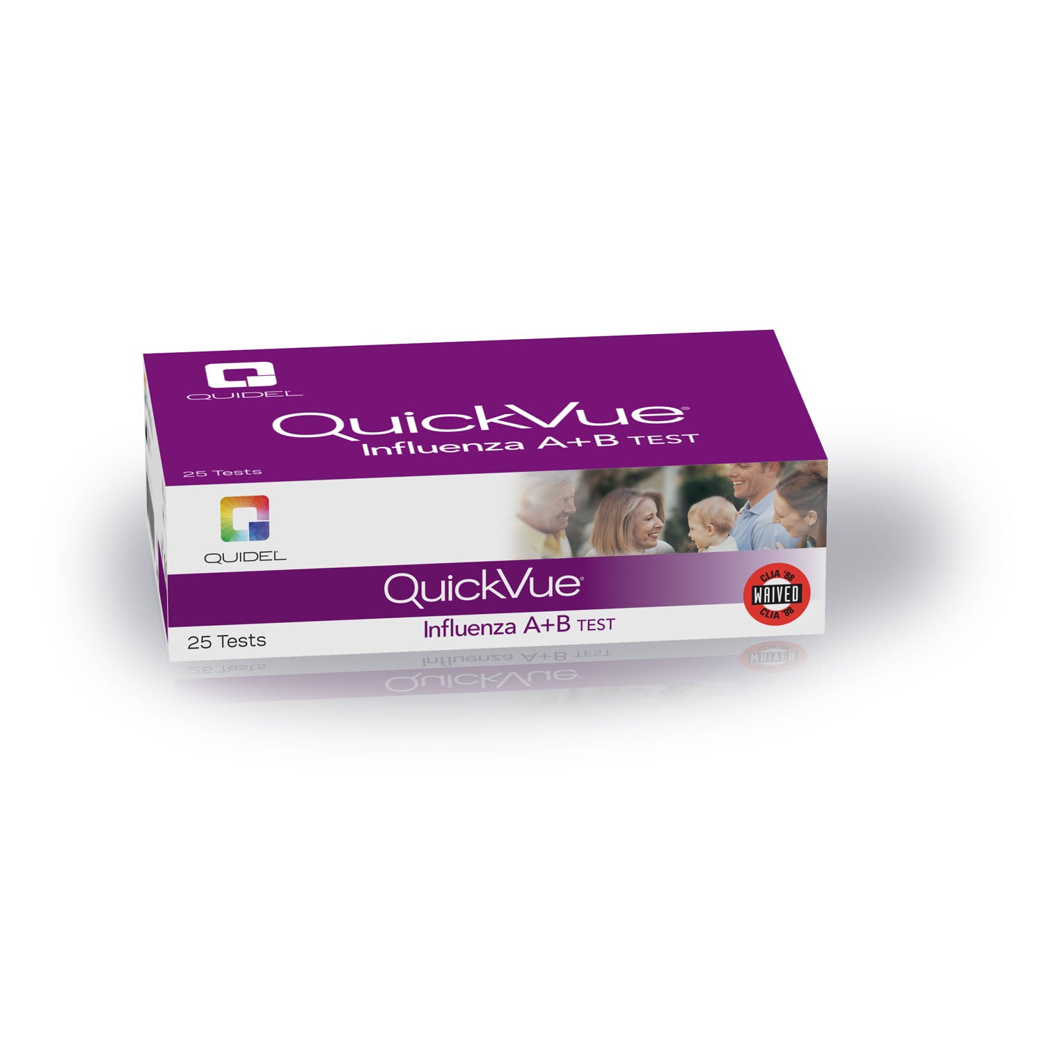 QUIDEL S QuickVue® Influenza A+B Test, Dipstick Format, Identifies Type A, Type B, or Both, Two-Color Endpoint, CLIA Waived, 25 test/kit