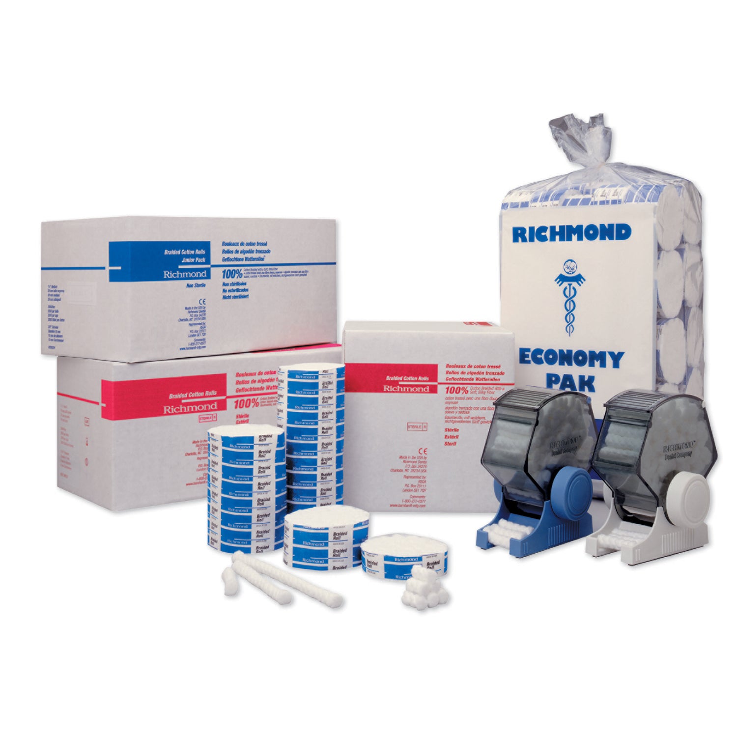 RICHMOND BRAIDED COTTON ROLLS "Braided Pedo Cotton Roll, Medium 3/4\" x 3/8\" Dia, Non-Sterile, 1400/bx"