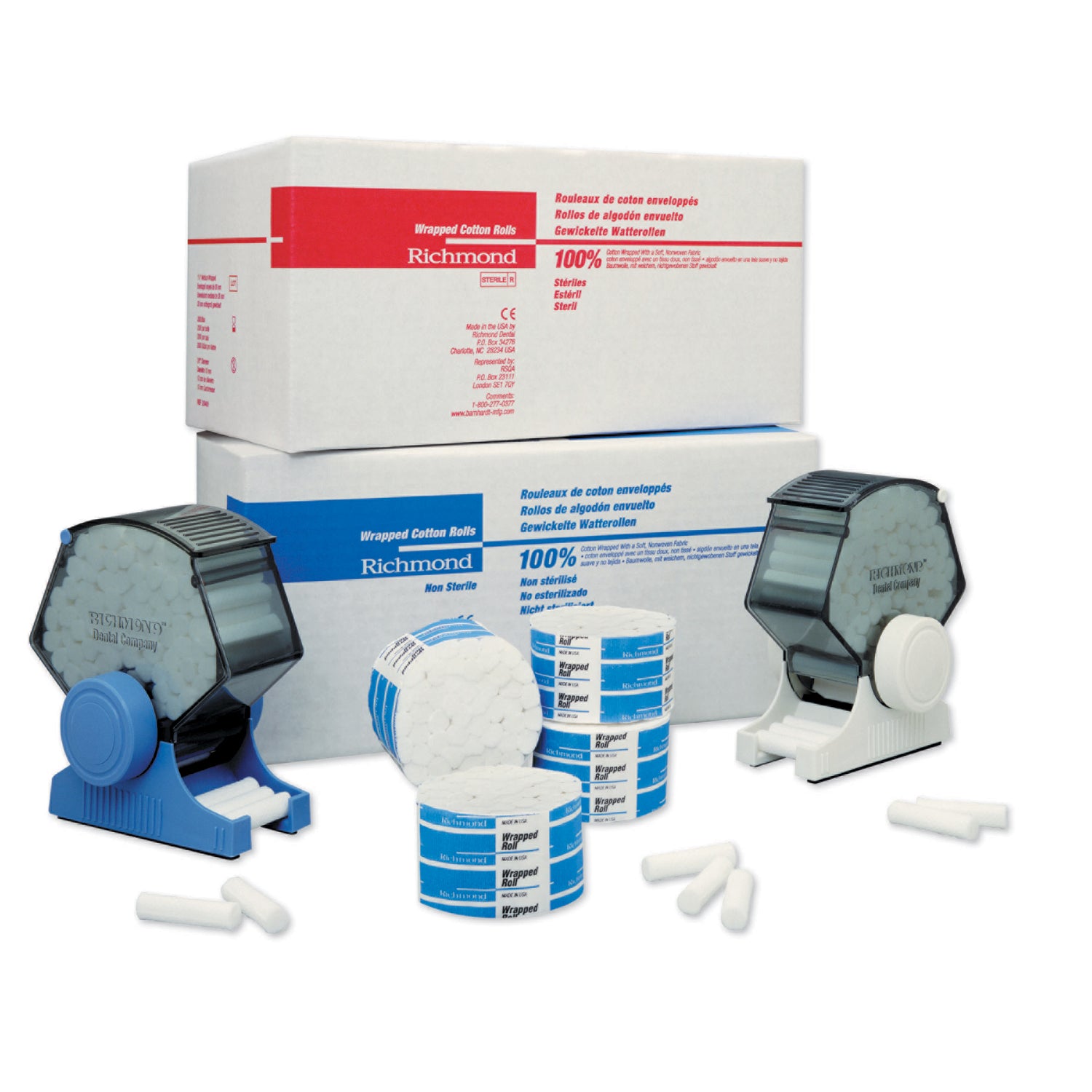 RICHMOND WRAPPED COTTON ROLLS "Wrapped Cotton Roll, Medium 11/2\" x 3/8\" Dia, Sterile, 2000/bx"