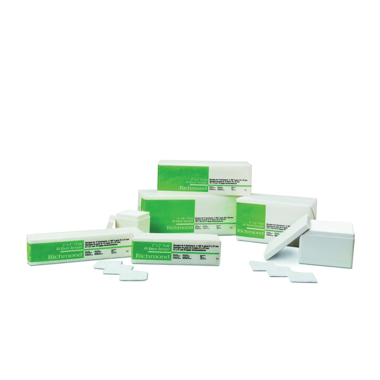 RICHMOND ALL GAUZE SPONGES "All Gauze Sponge, 4\" x 4\", 12-Ply, Non-Sterile, 200/slv, 10 slv/cs"