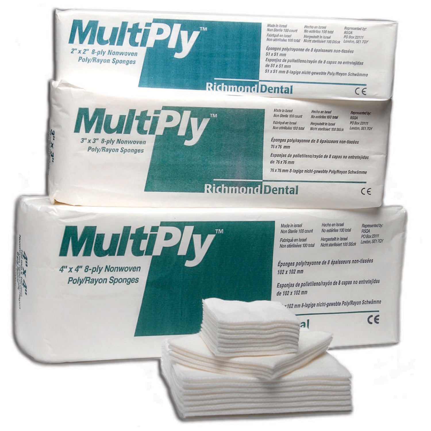 RICHMOND MULTIPLY™ NON-WOVEN SPONGES "MultiPly Non-Woven Rayon/ Poly Sponge, 3\" x 3\", 8-Ply, Non-Sterile, 100/slv, 25 slv/cs"