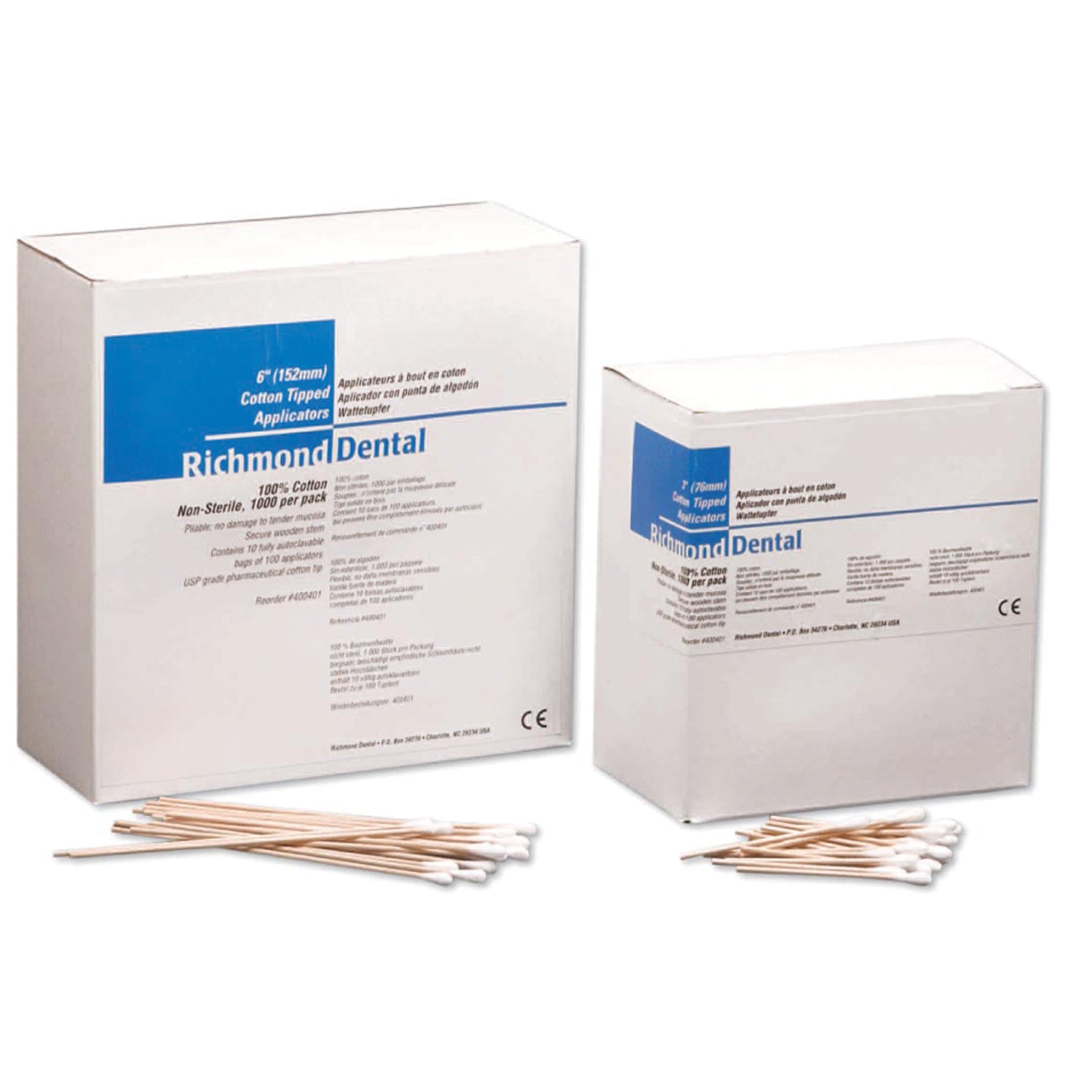 RICHMOND COTTON-TIPPED APPLICATORS "Cotton-Tipped Applicator, 6\", Non-Sterile, 100/pk, 10 pk/bx, 10 bx/cs"