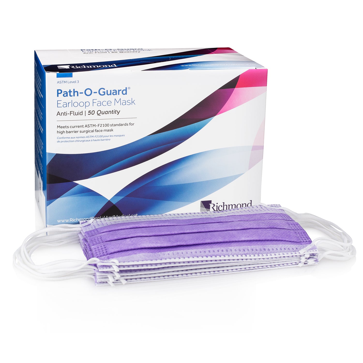 RICHMOND PATH-O-GUARD™ EARLOOP FACE MASK Level III Anti-Fluid Earloop Face Mask, Lavender 50/bx, 6 bx/cs