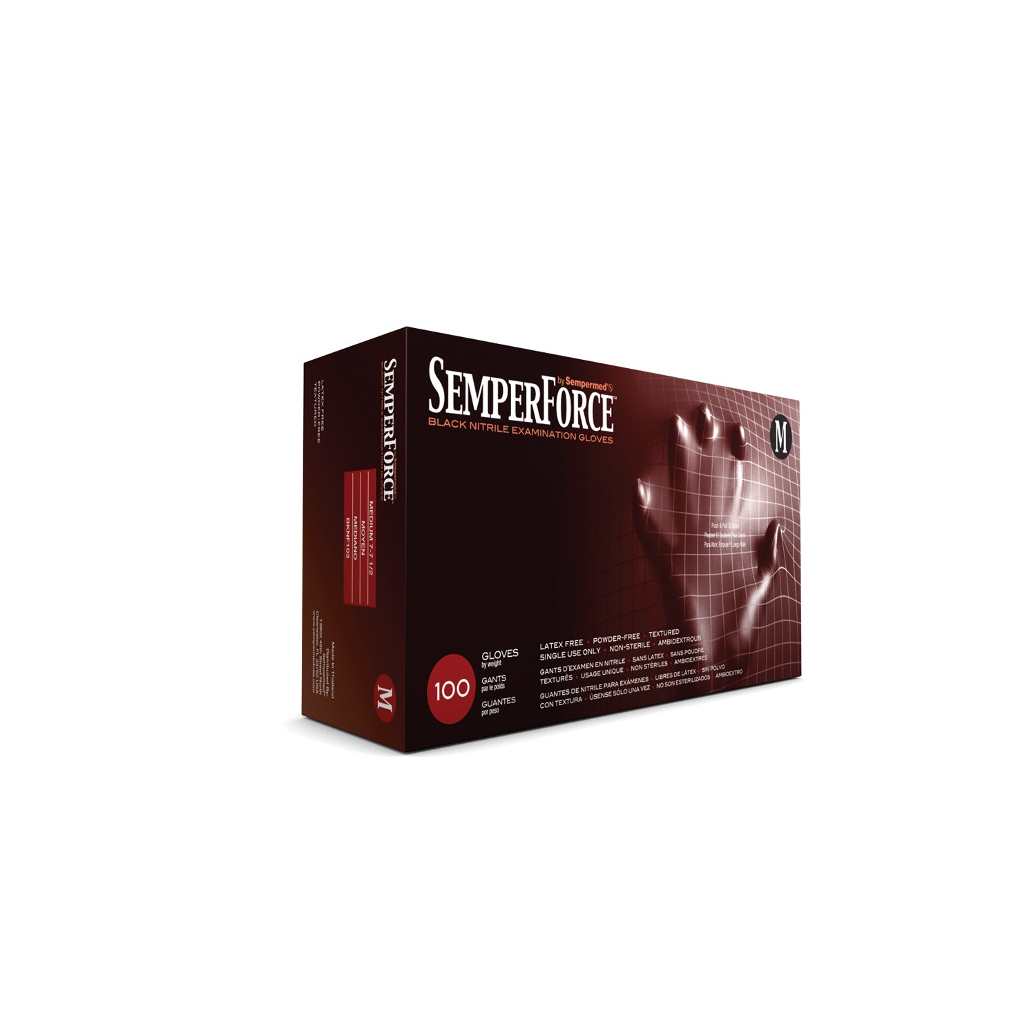 HARPS USA SEMPERFORCE NITRILE EXAM POWDER FREE TEXTURED GLOVE Exam Glove, Nitrile, Medium, Black, 100/bx, 10 bx/cs