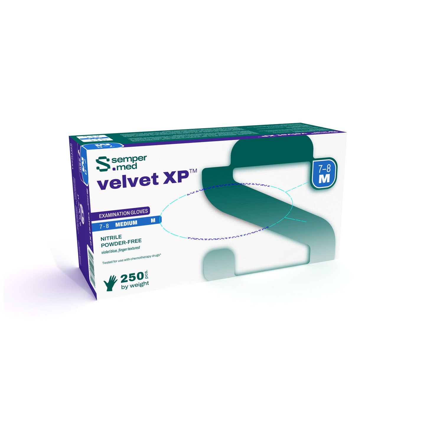 HARPS USA SEMPERMED VELVET XP™ NITRILE Exam Glove, Medium, Powder Free (PF), Beaded Cuff, 250/bx, 10 bx/cs (60 cs/plt)