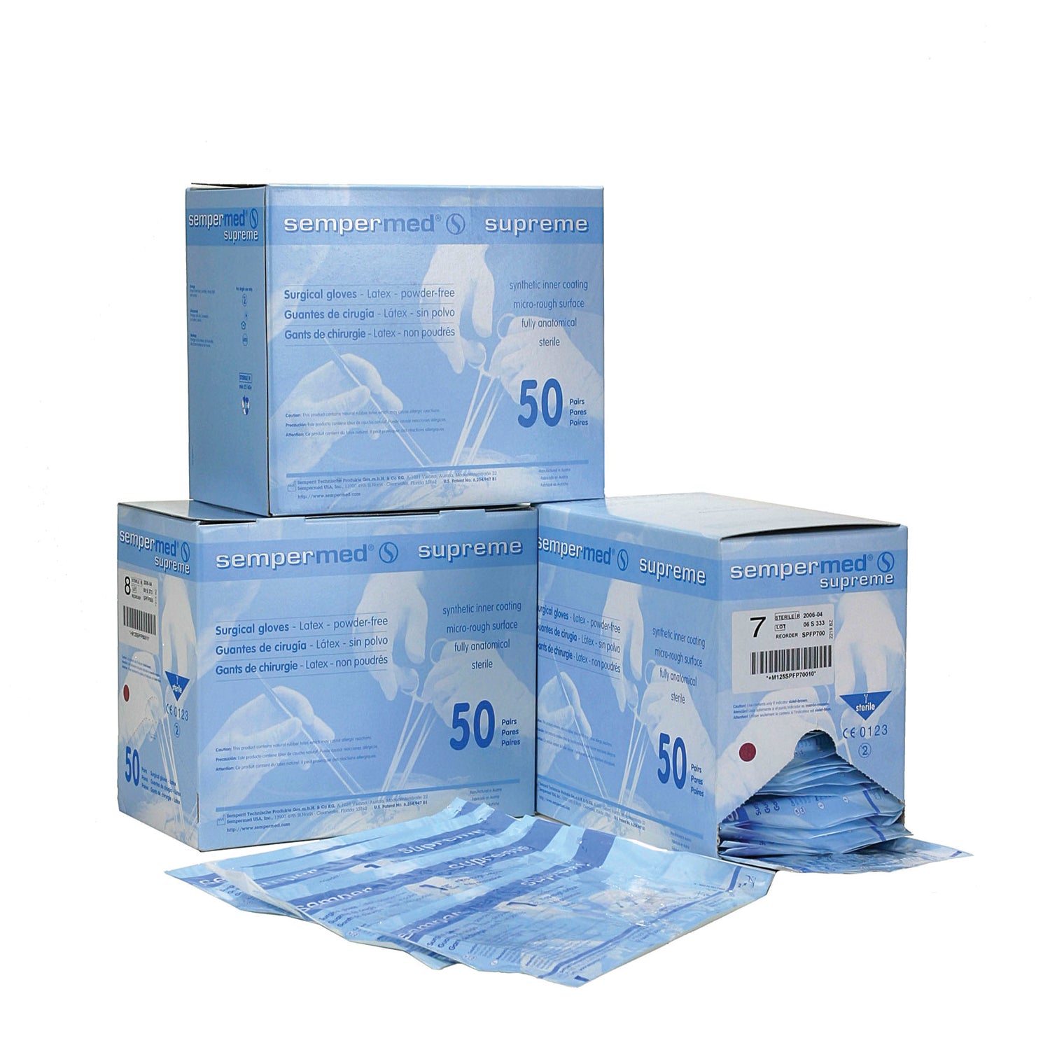 HARPS USA SUPREME LATEX POWDER FREE GLOVE Surgical Glove, Latex, Powder Free (PF), Size 7, Sterile, Beaded Cuff, Micro-Rough Surface, Hand Specific, 50 pr/bx, 6 bx/cs (24 cs/plt)